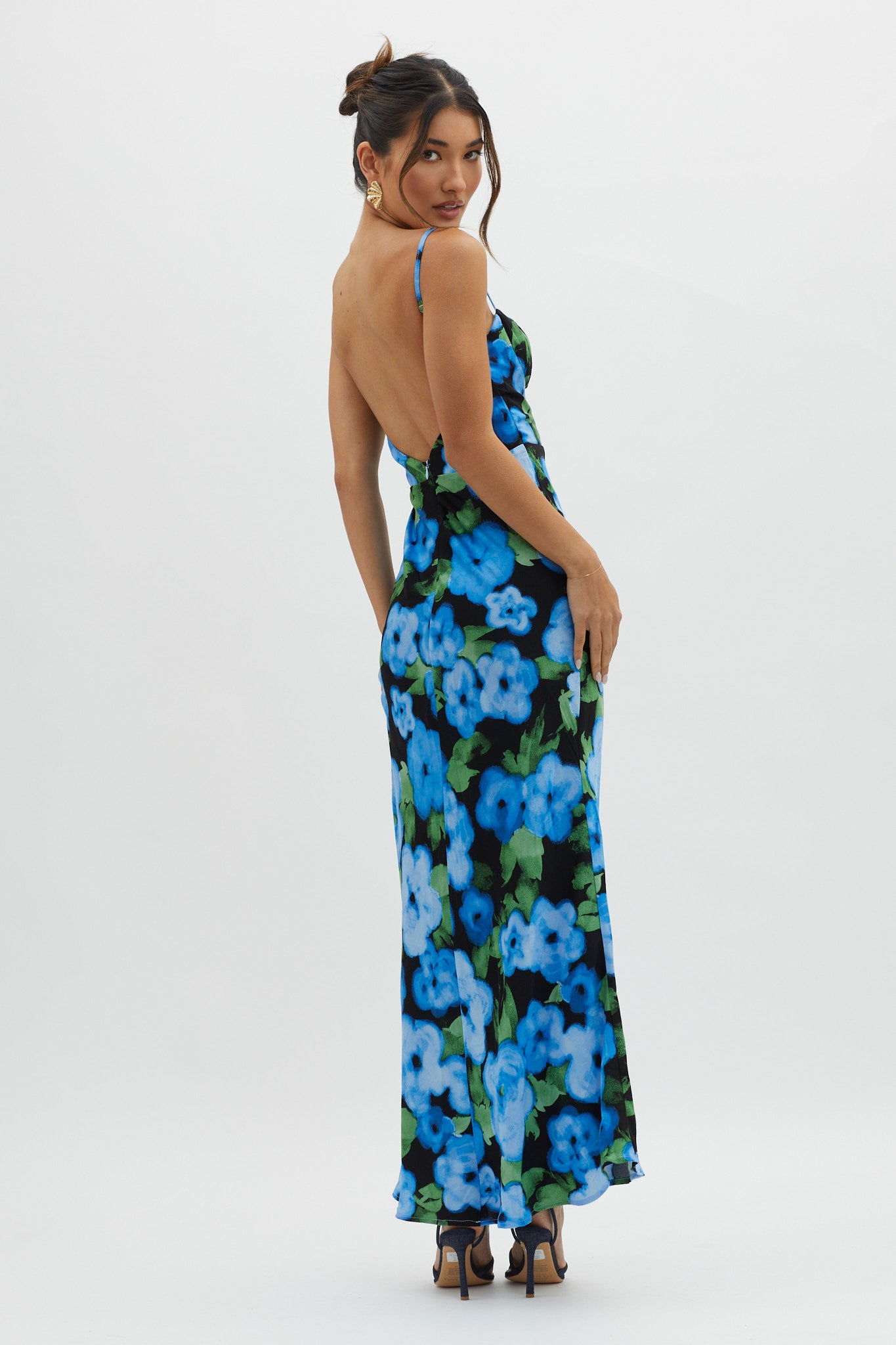 Kasha Low Back Maxi Dress Floral Blue by Selfie Leslie