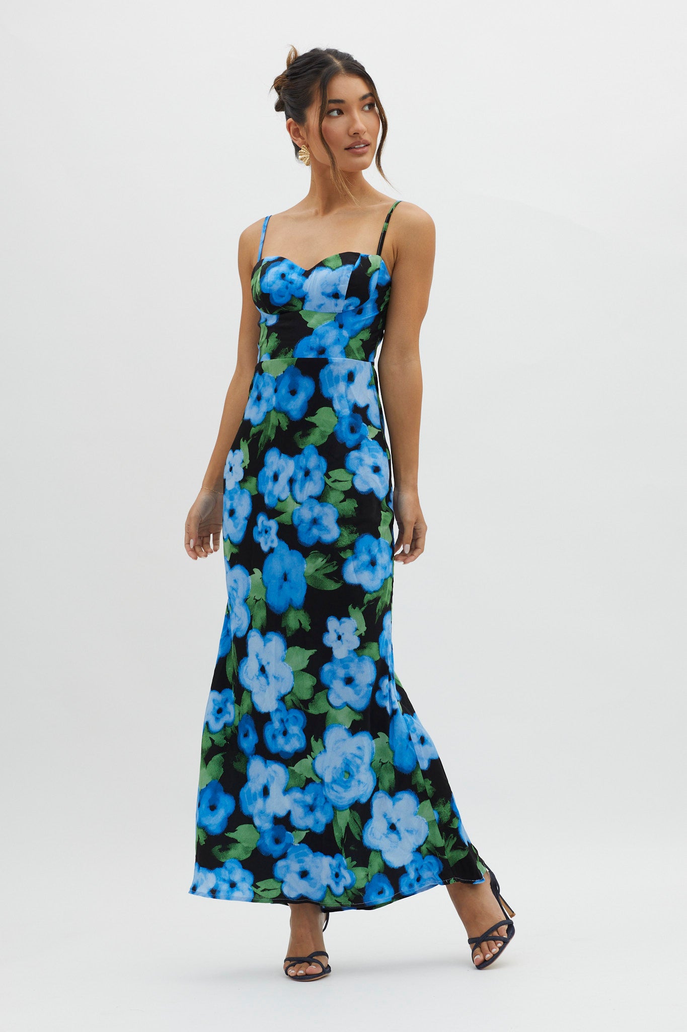 Kasha Low Back Maxi Dress Floral Blue by Selfie Leslie