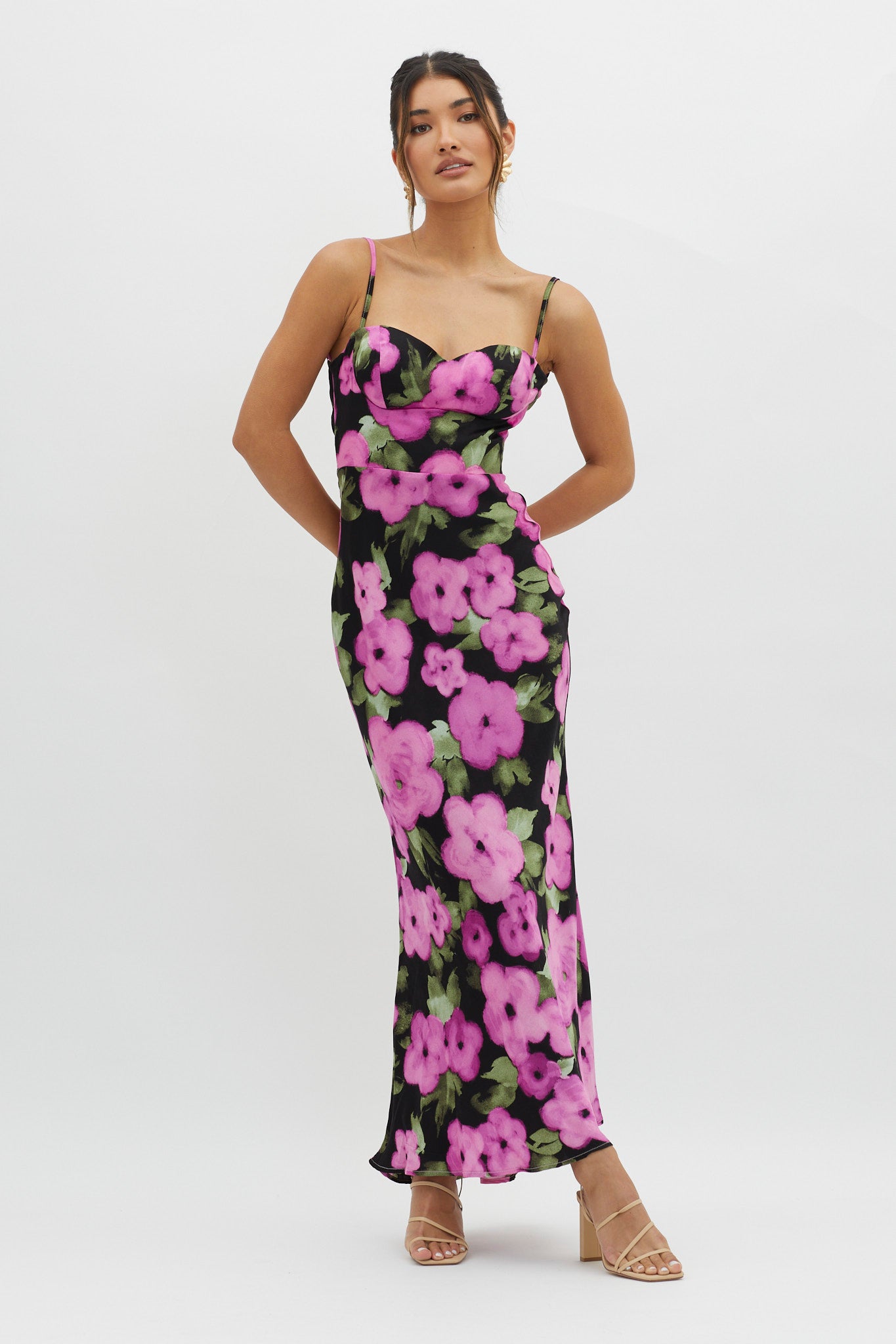 Kasha Low Back Maxi Dress Floral Pink by Selfie Leslie