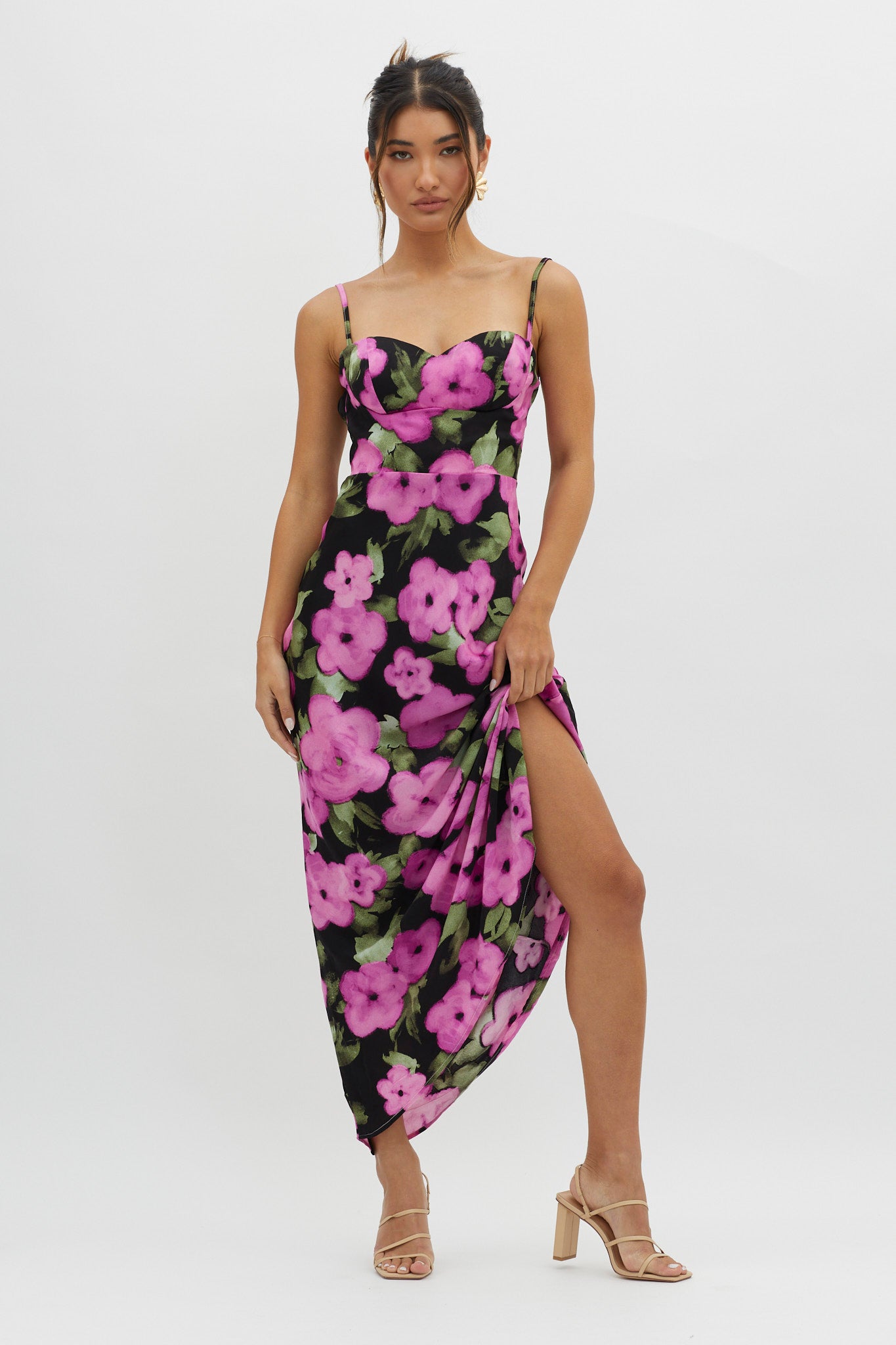 Kasha Low Back Maxi Dress Floral Pink by Selfie Leslie