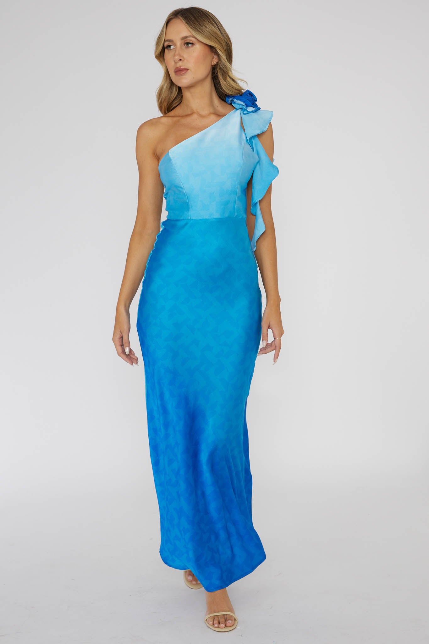 Mariyan One Shoulder Rose Maxi Dress Blue by Selfie Leslie