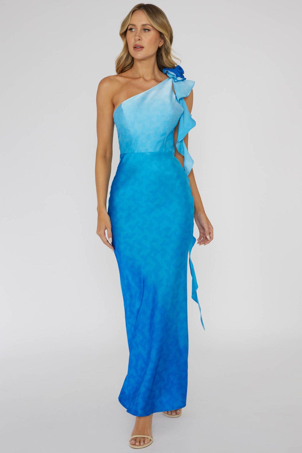 Mariyan One Shoulder Rose Maxi Dress Blue by Selfie Leslie