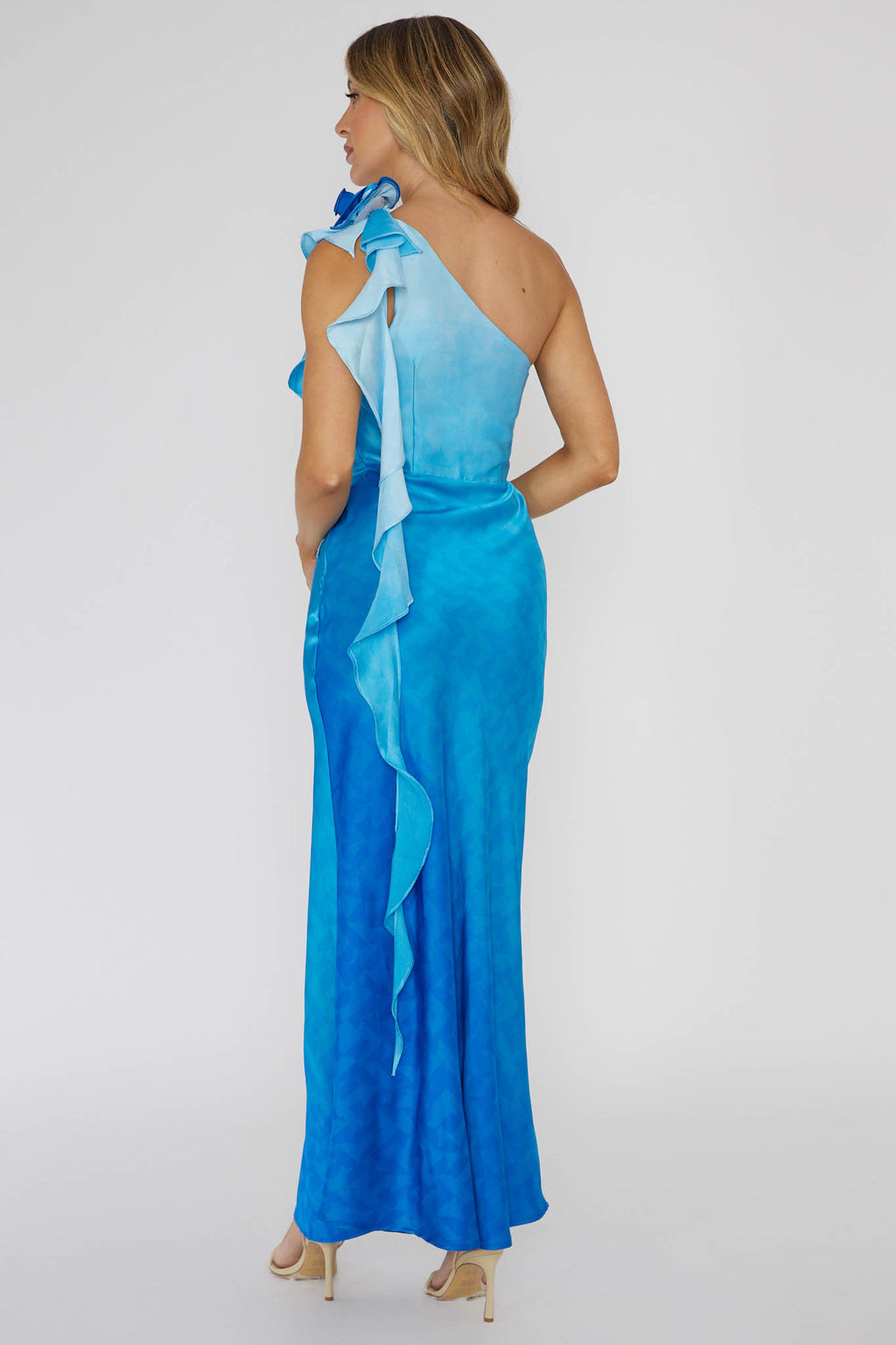 Mariyan One Shoulder Rose Maxi Dress Blue by Selfie Leslie