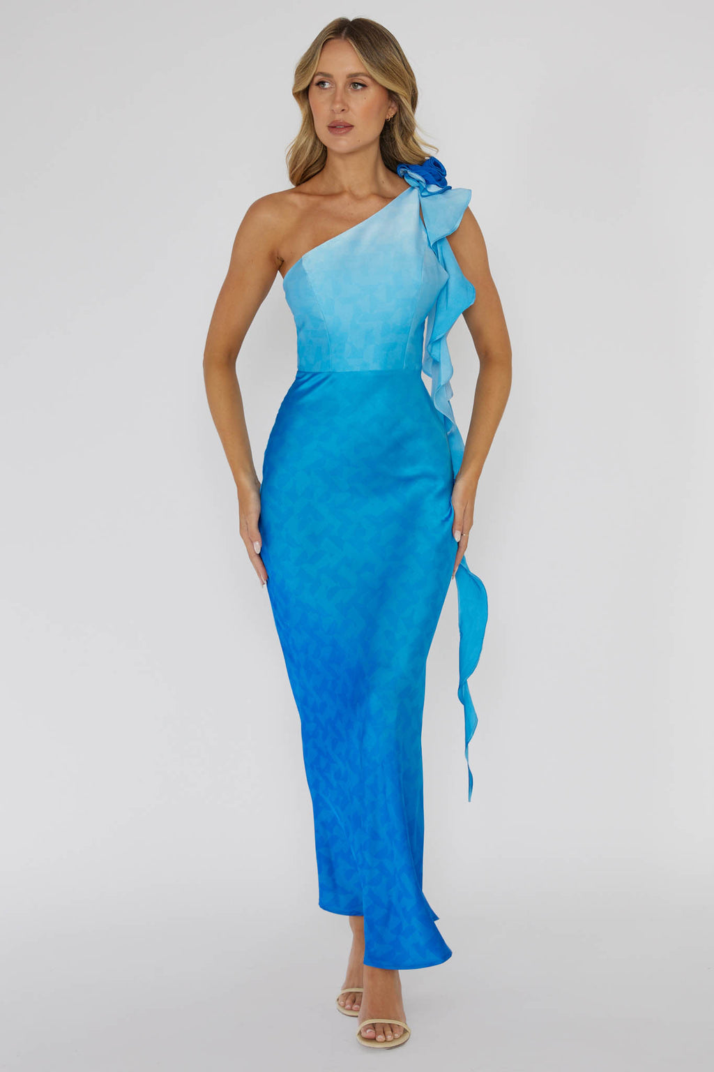 Mariyan One Shoulder Rose Maxi Dress Blue by Selfie Leslie