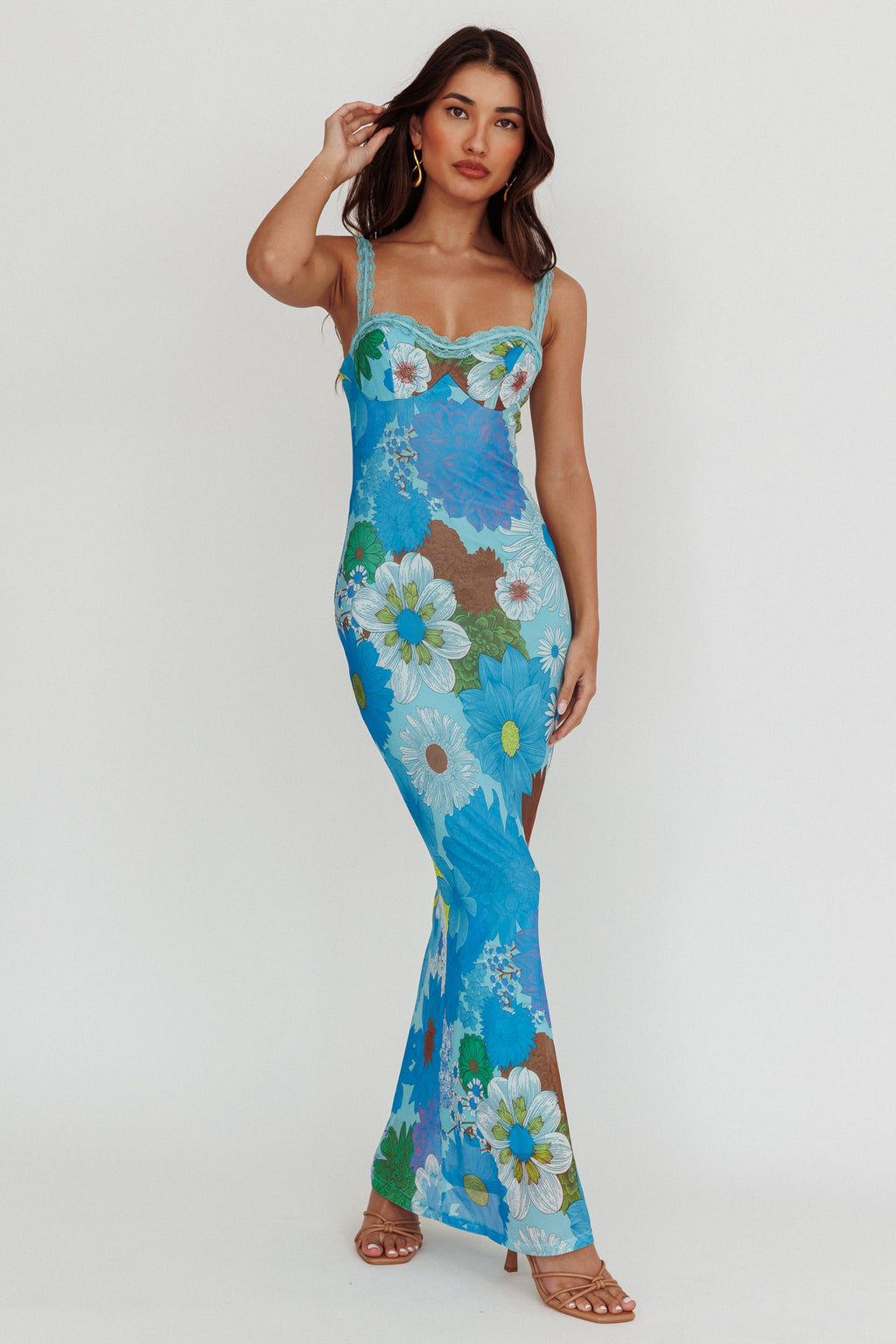 Girl Power Lace Strap Maxi Dress Blue by Selfie Leslie