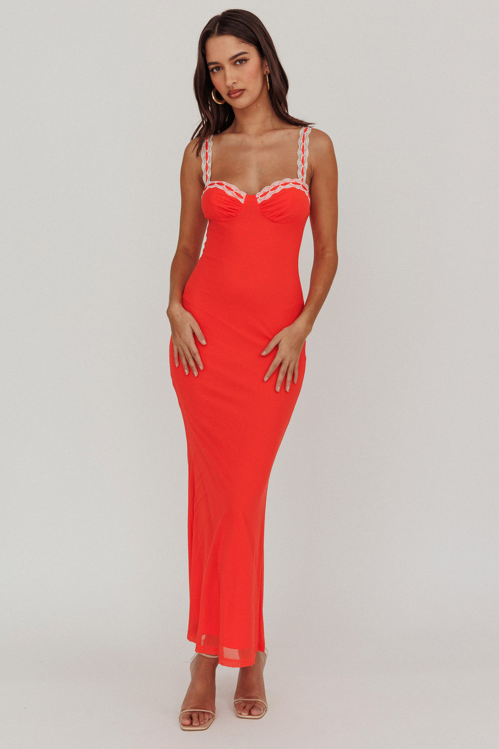 Girl Power Lace Strap Maxi Dress Red by Selfie Leslie