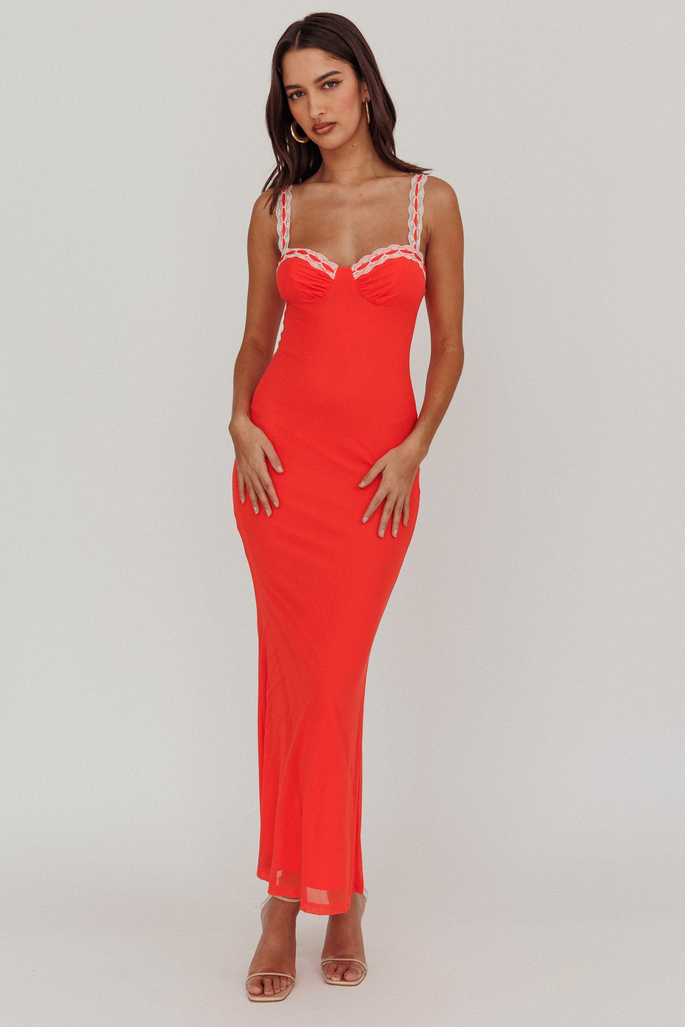 Girl Power Lace Strap Maxi Dress Red by Selfie Leslie