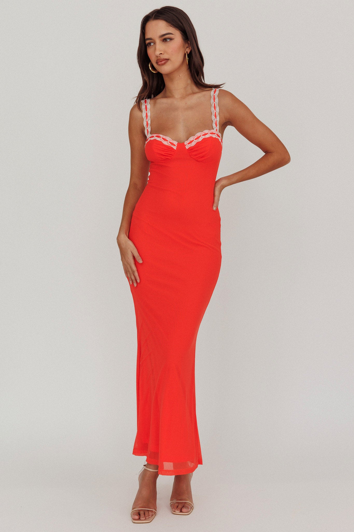 Girl Power Lace Strap Maxi Dress Red by Selfie Leslie