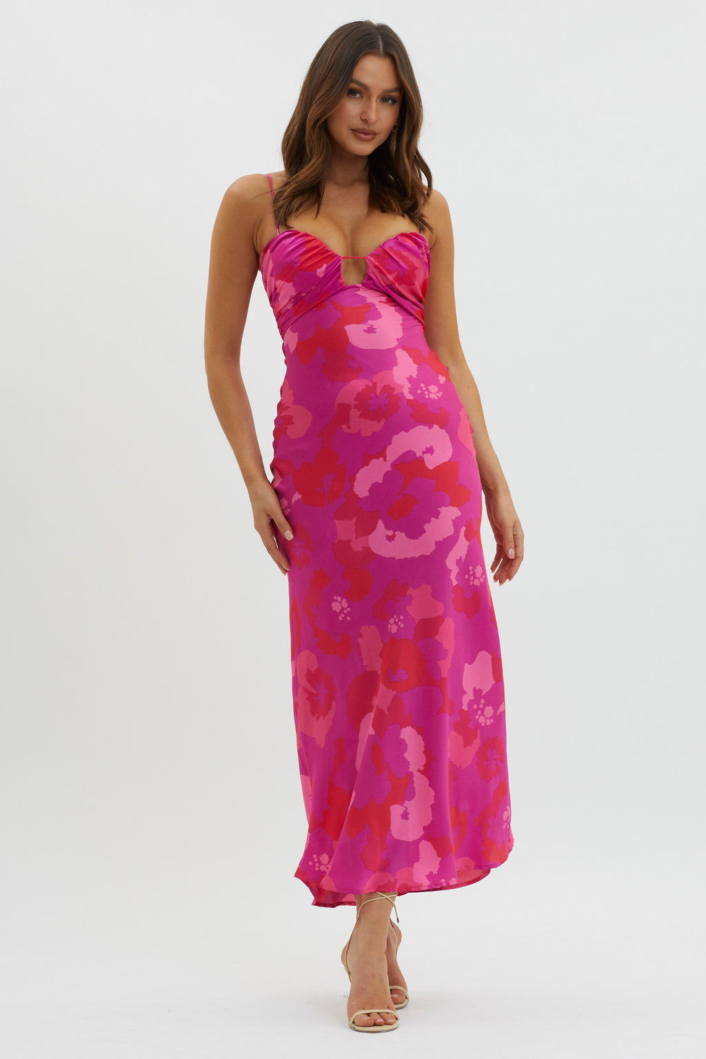 In A Daze Gathered Bust Midi Dress Pink by Selfie Leslie