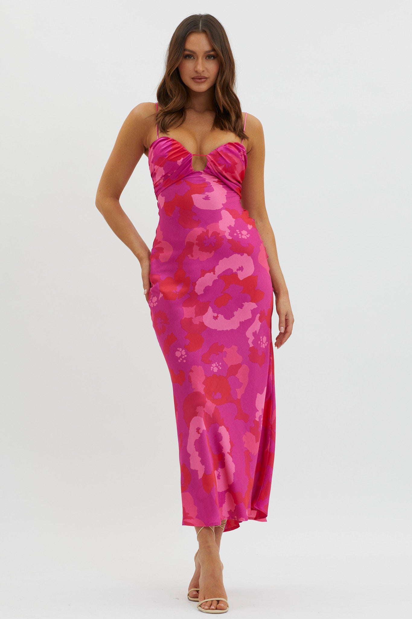 In A Daze Gathered Bust Midi Dress Pink by Selfie Leslie