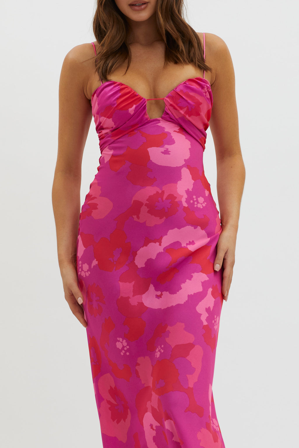 In A Daze Gathered Bust Midi Dress Pink by Selfie Leslie