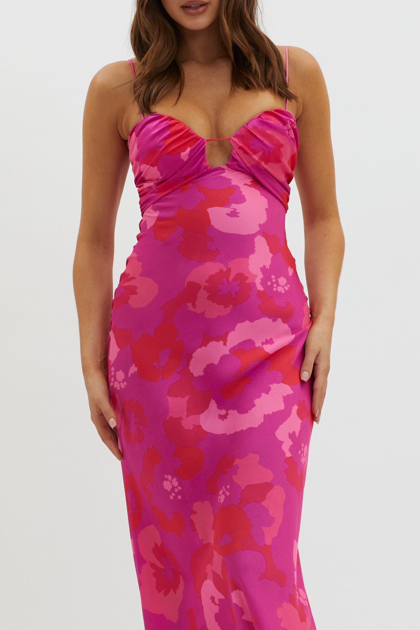 In A Daze Gathered Bust Midi Dress Pink by Selfie Leslie