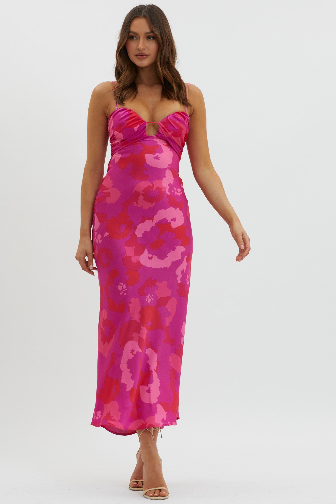 In A Daze Gathered Bust Midi Dress Pink by Selfie Leslie