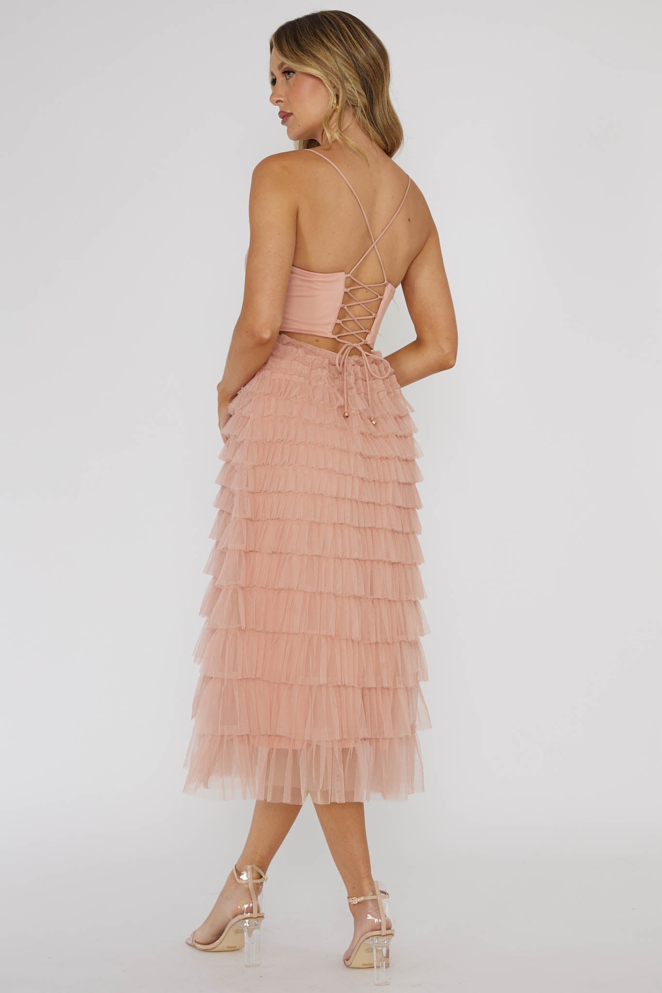 Garden Party Tiered Frill Midi Dress Blush - L Garden Party Tiered Frill Midi Dress Blush - L