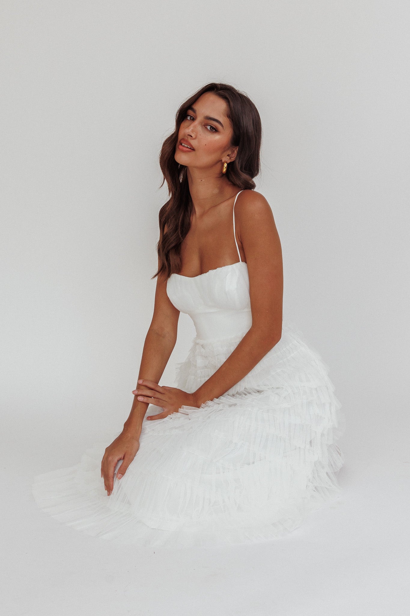 Shop the Garden Party Tiered Frill Midi Dress White