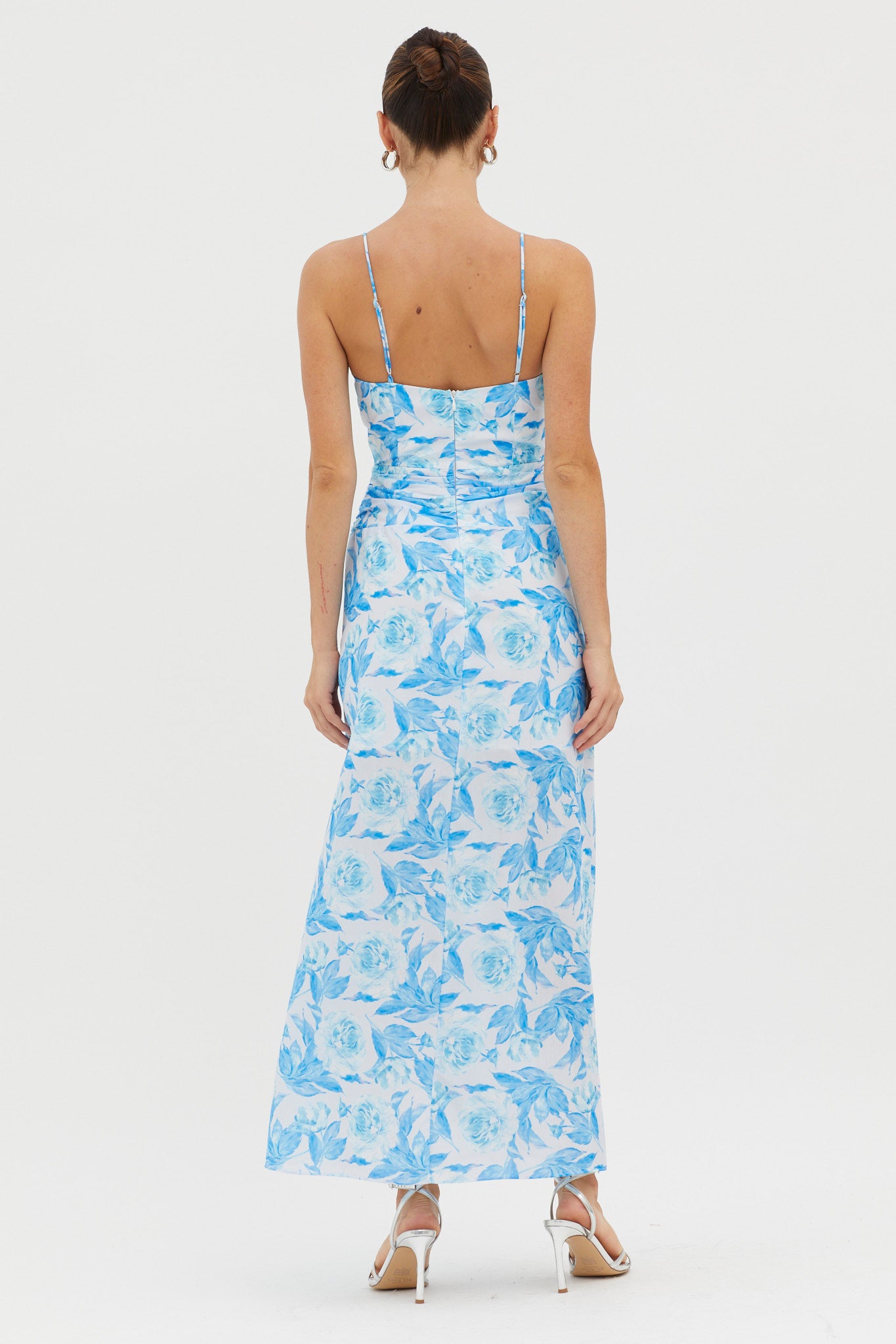 Serif Ruffle Trim Split Maxi Dress Blue by Selfie Leslie
