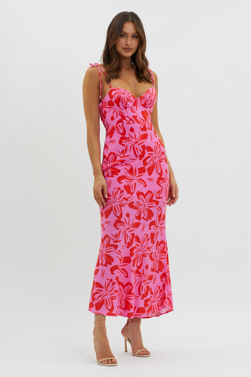 Luau Tied Shoulder Print Dress Pink by Selfie Leslie