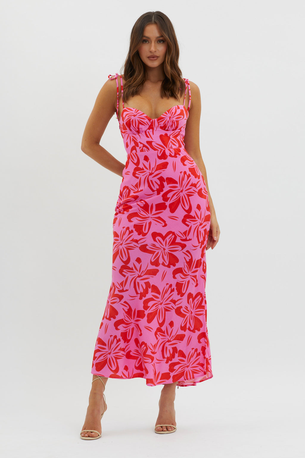 Luau Tied Shoulder Print Dress Pink by Selfie Leslie