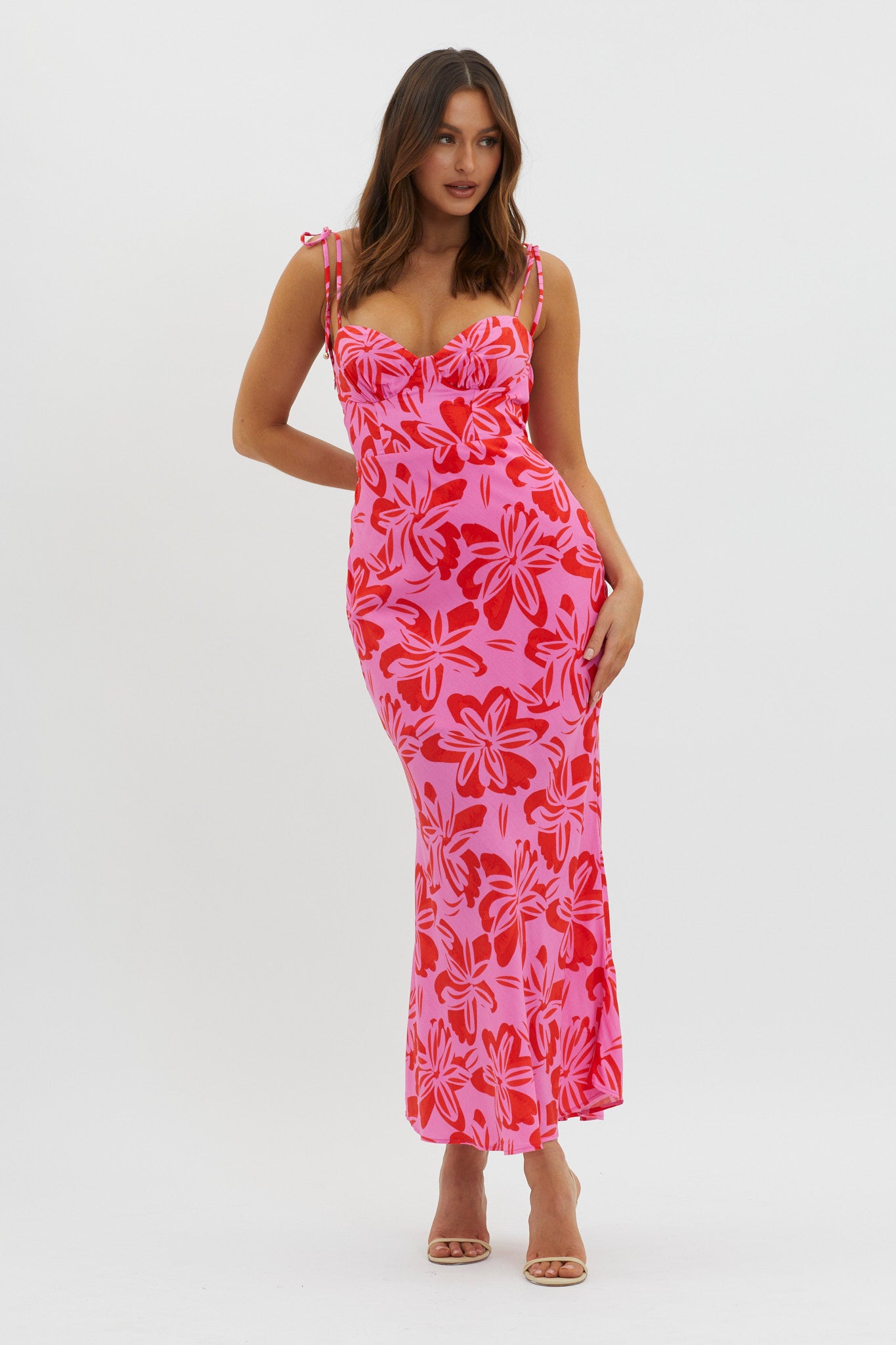 Luau Tied Shoulder Print Dress Pink by Selfie Leslie