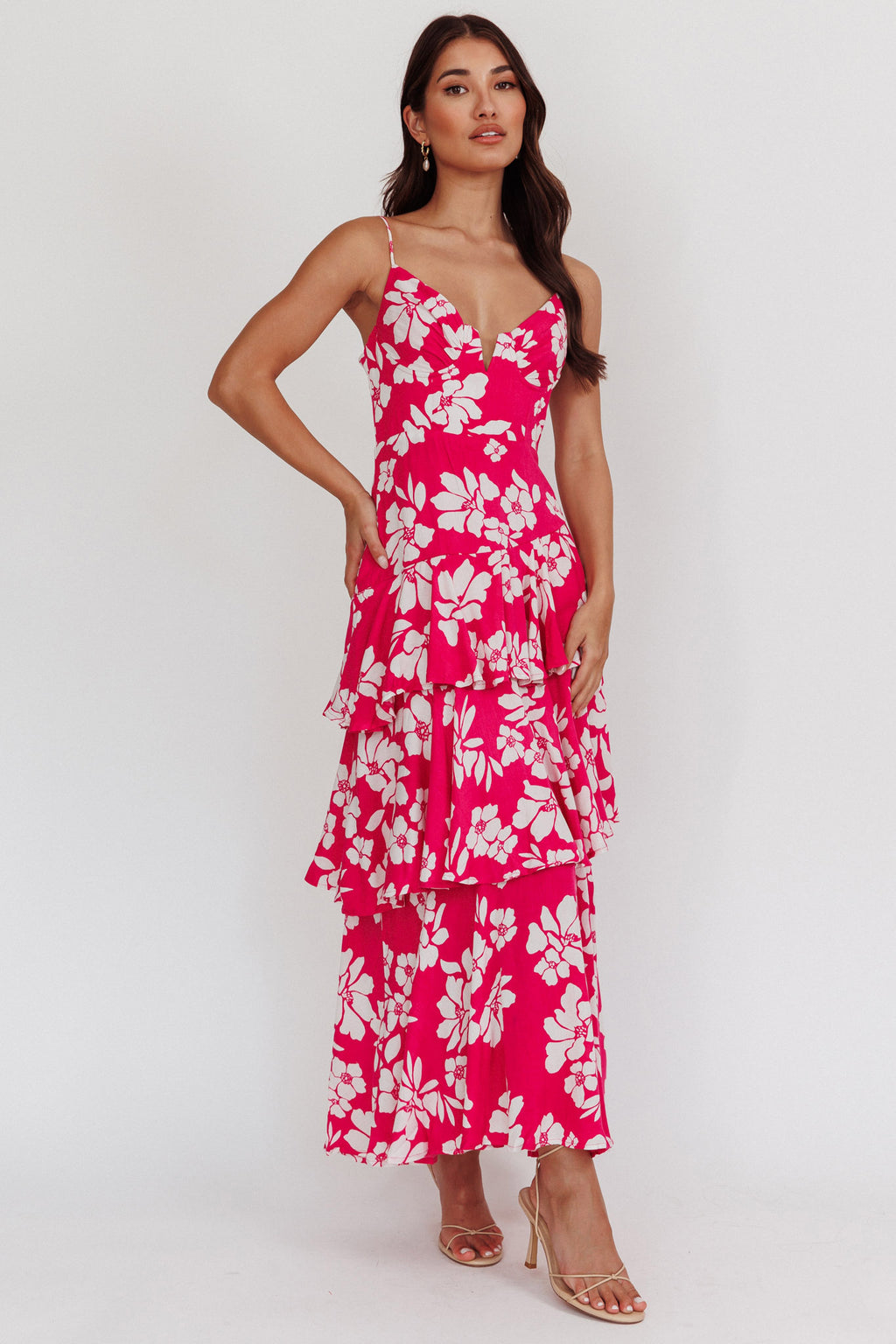 Carlo Tiered Ruffle Maxi Dress Pink by Selfie Leslie