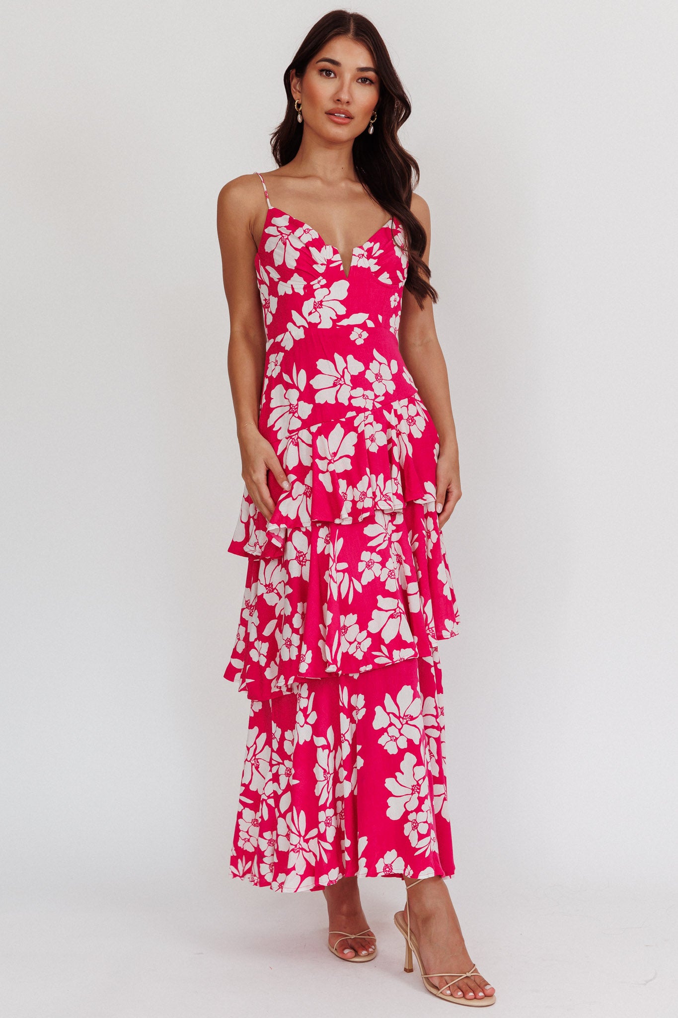 Carlo Tiered Ruffle Maxi Dress Pink by Selfie Leslie
