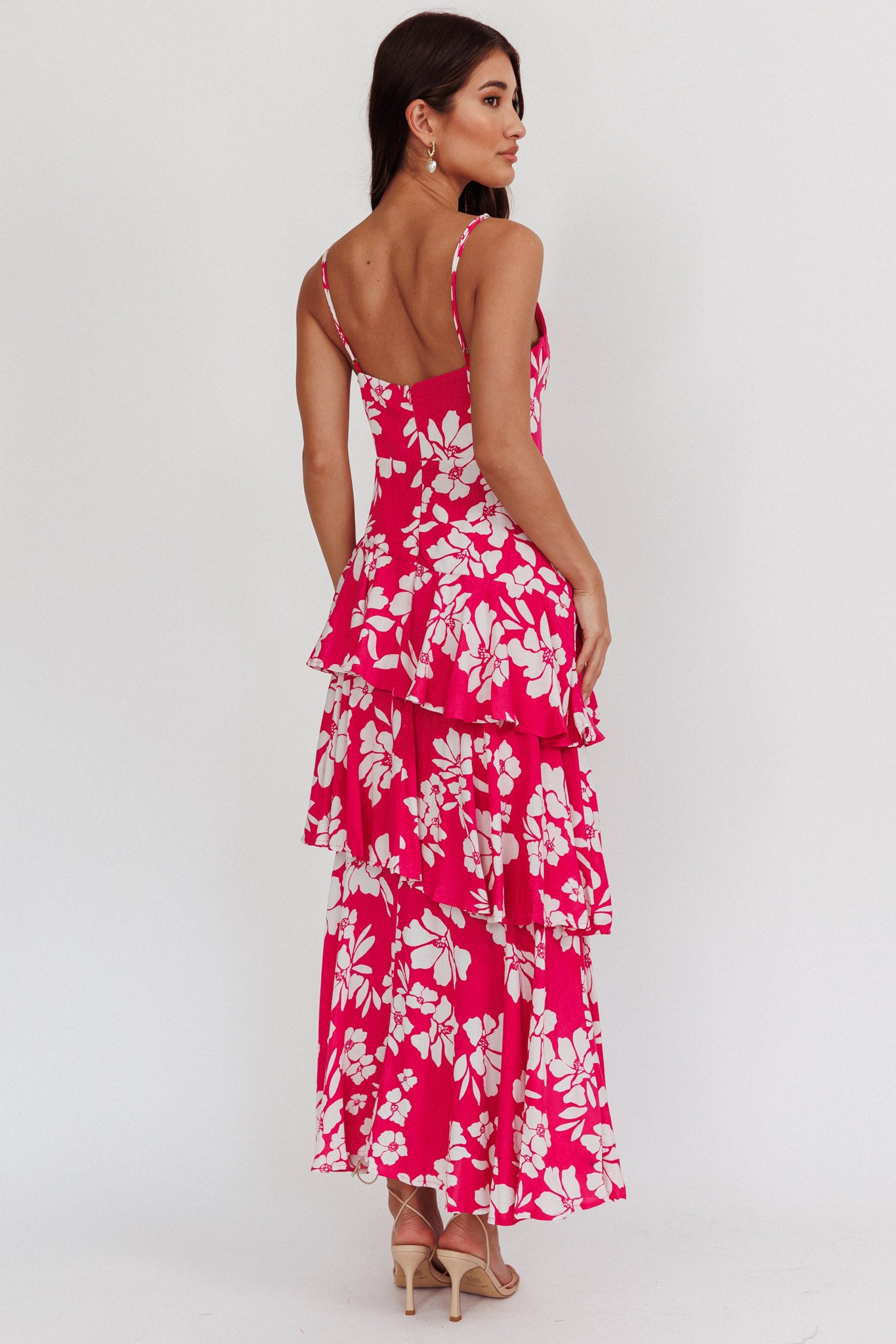 Carlo Tiered Ruffle Maxi Dress Pink by Selfie Leslie