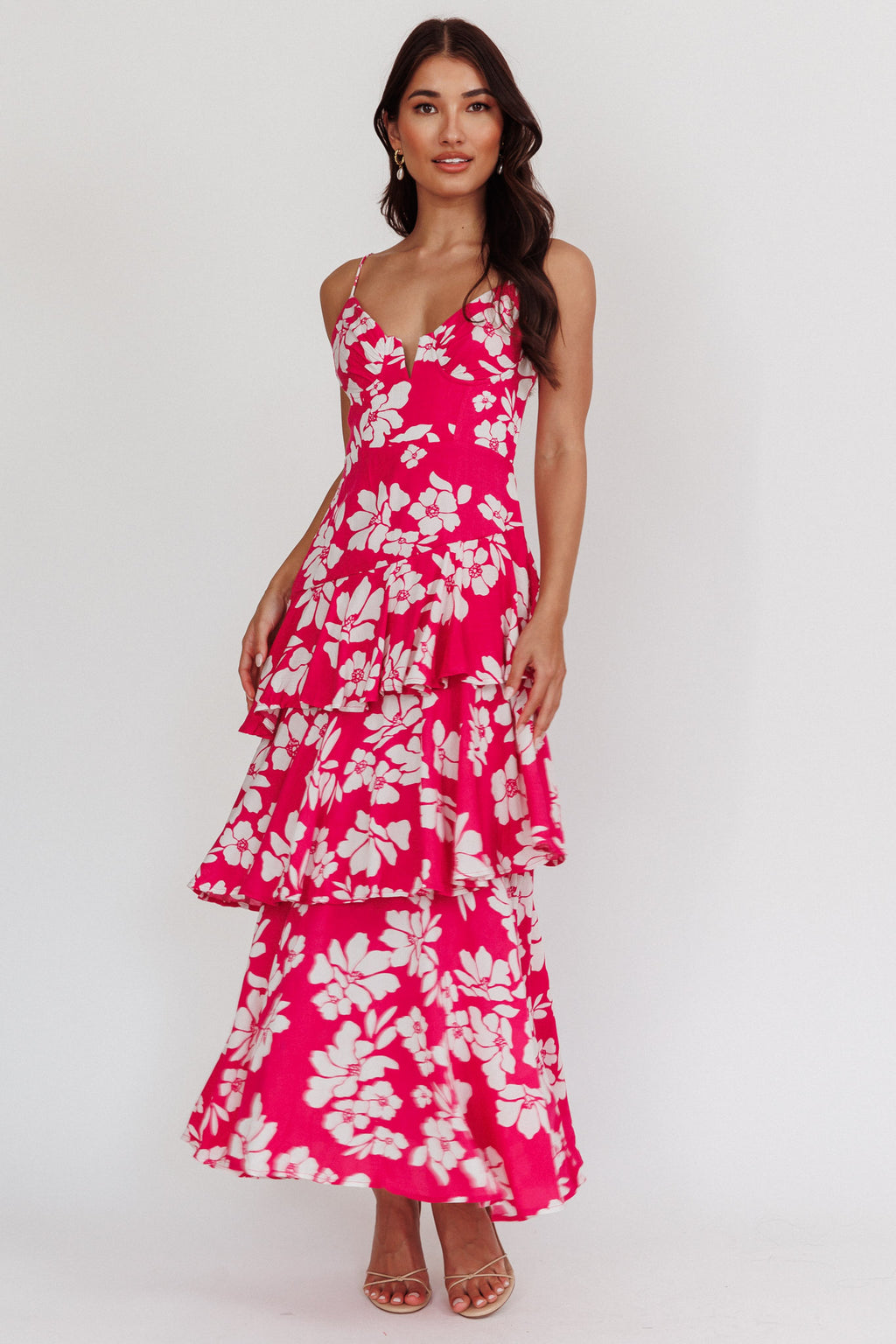 Carlo Tiered Ruffle Maxi Dress Pink by Selfie Leslie