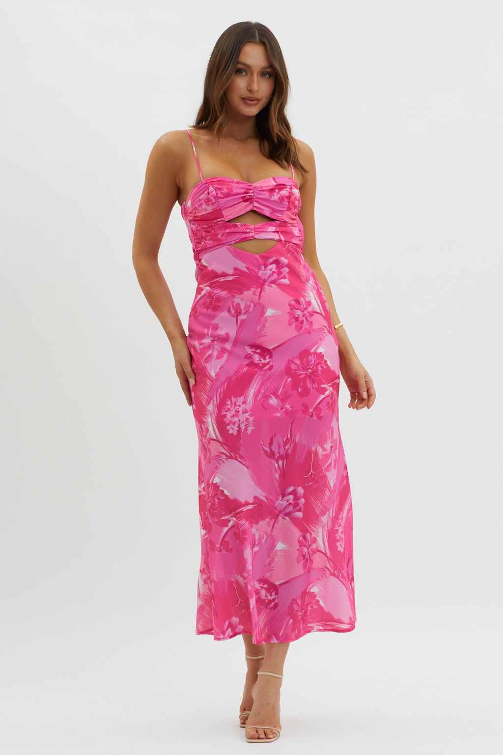 Melania Cut-Out Bodice Dress Floral Pink by Selfie Leslie