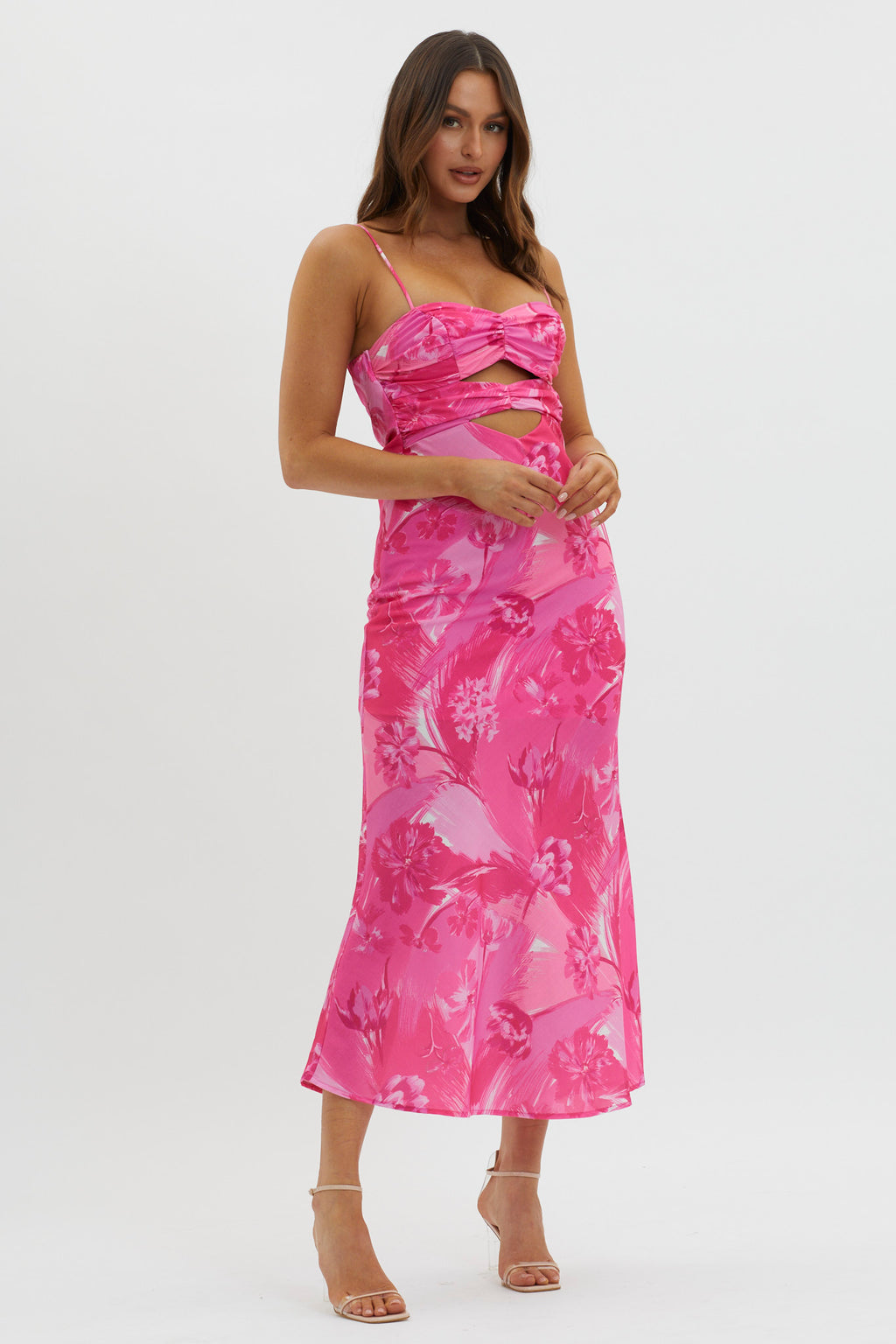Melania Cut-Out Bodice Dress Floral Pink by Selfie Leslie