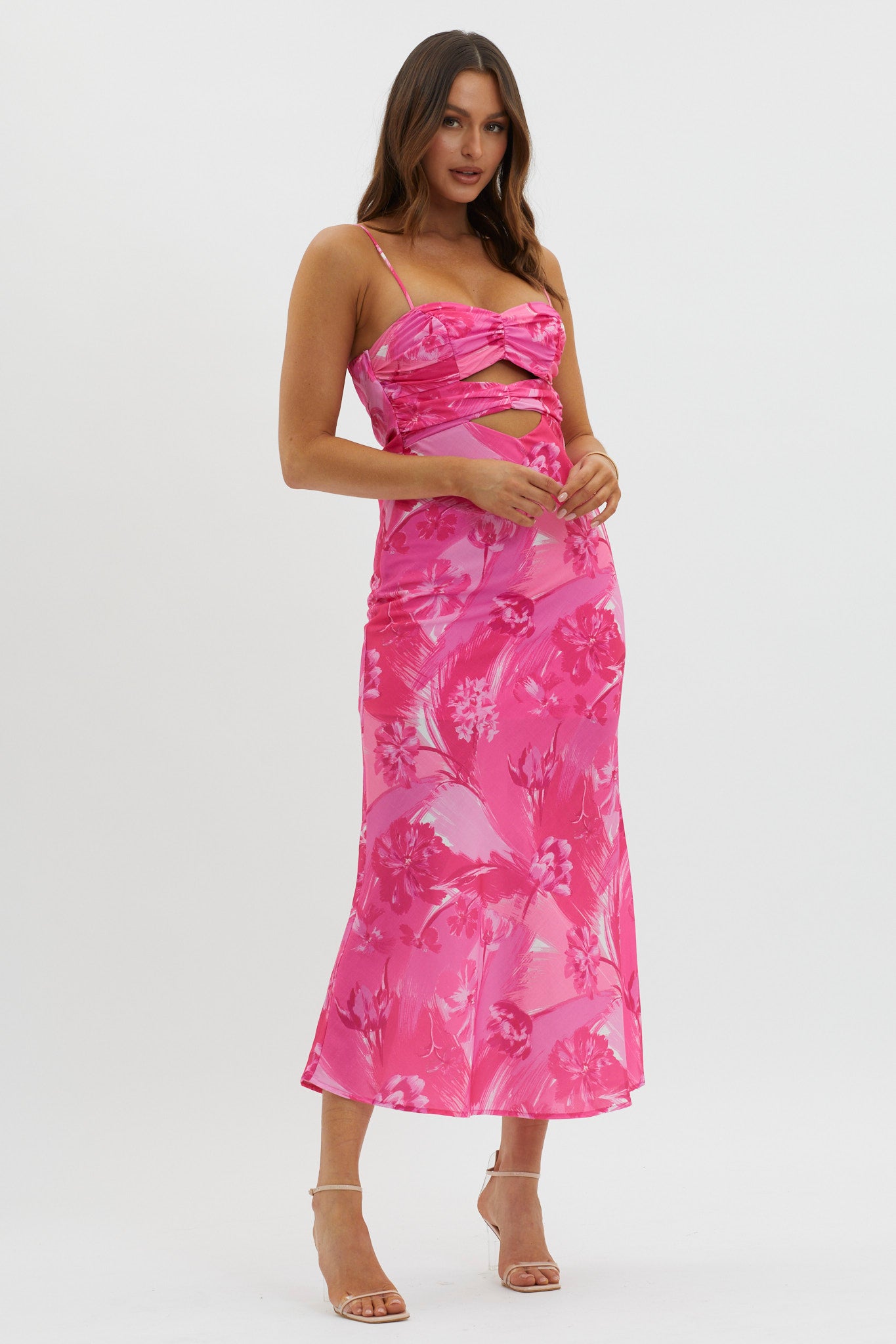 Melania Cut-Out Bodice Dress Floral Pink by Selfie Leslie