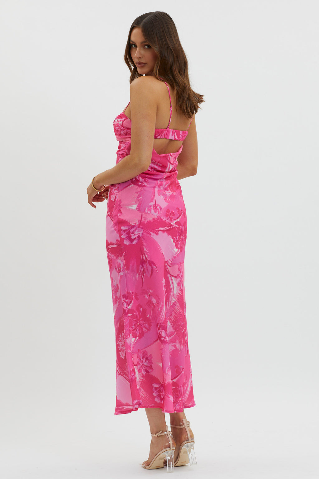 Melania Cut-Out Bodice Dress Floral Pink by Selfie Leslie
