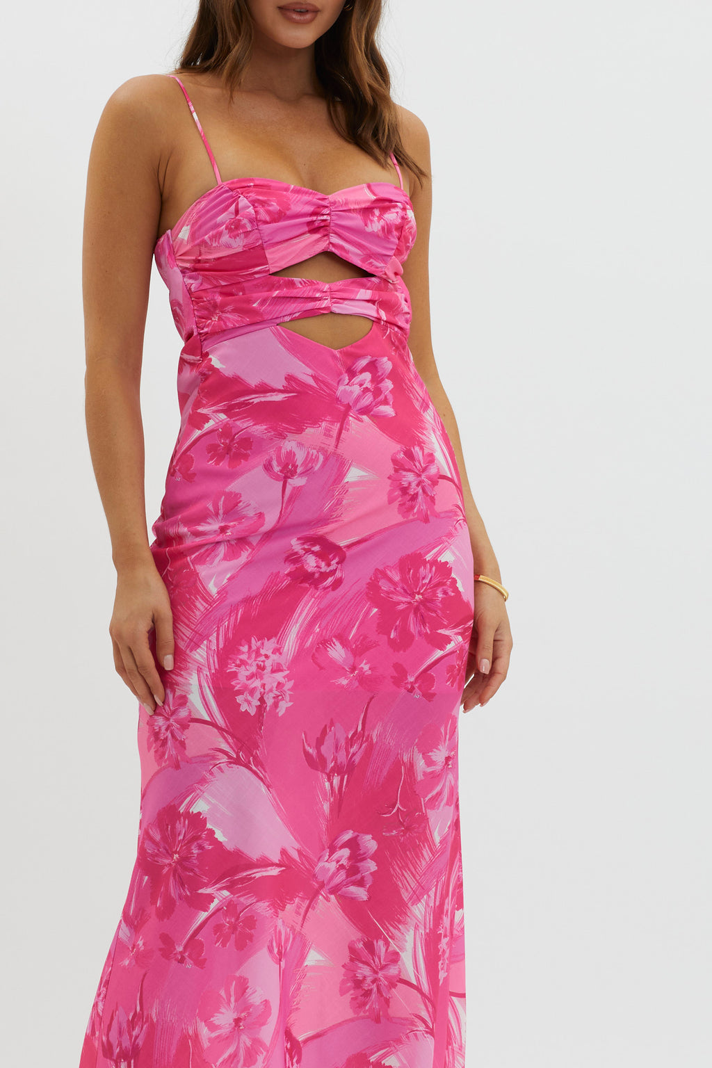 Melania Cut-Out Bodice Dress Floral Pink by Selfie Leslie