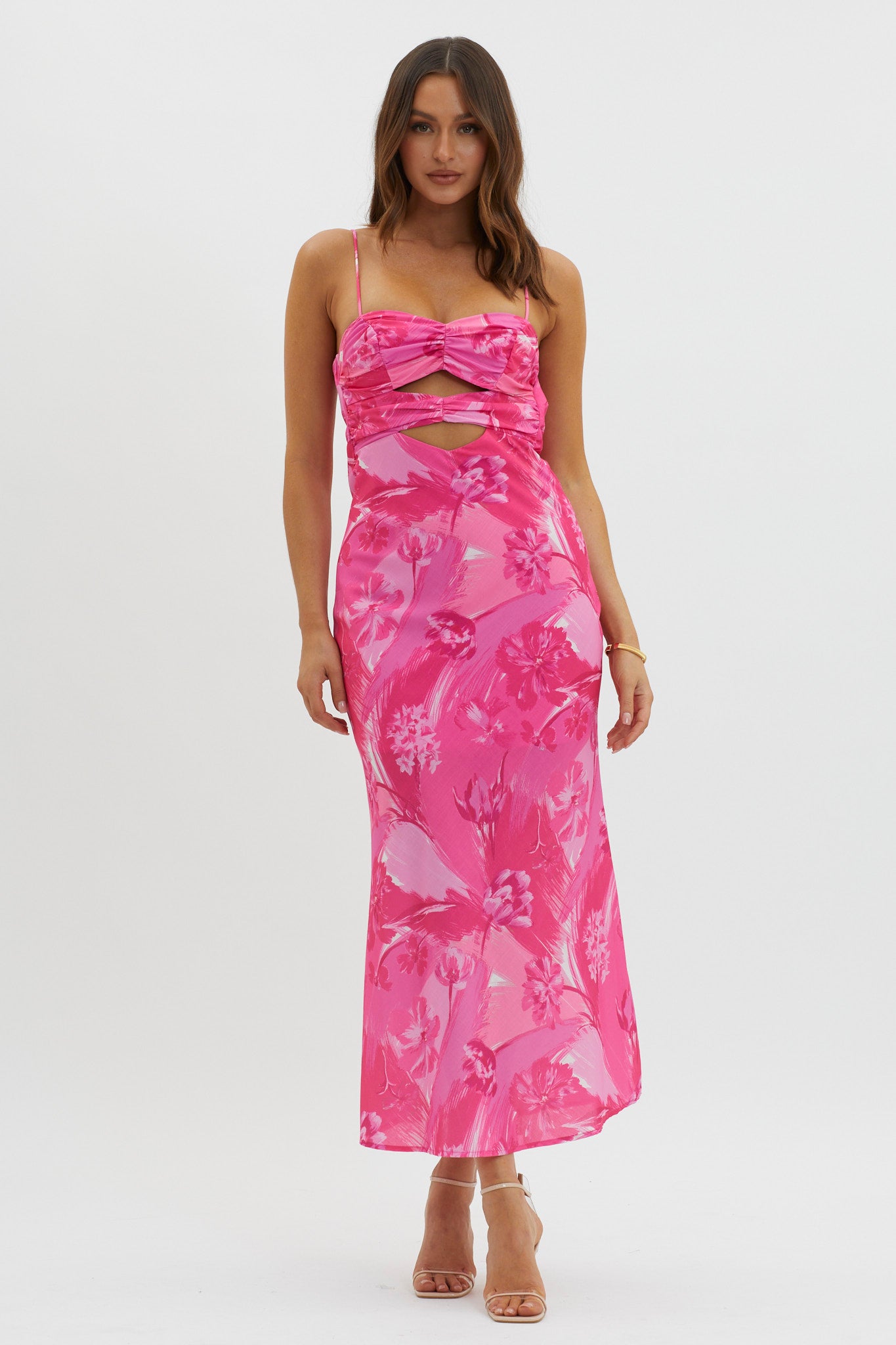 Melania Cut-Out Bodice Dress Floral Pink by Selfie Leslie