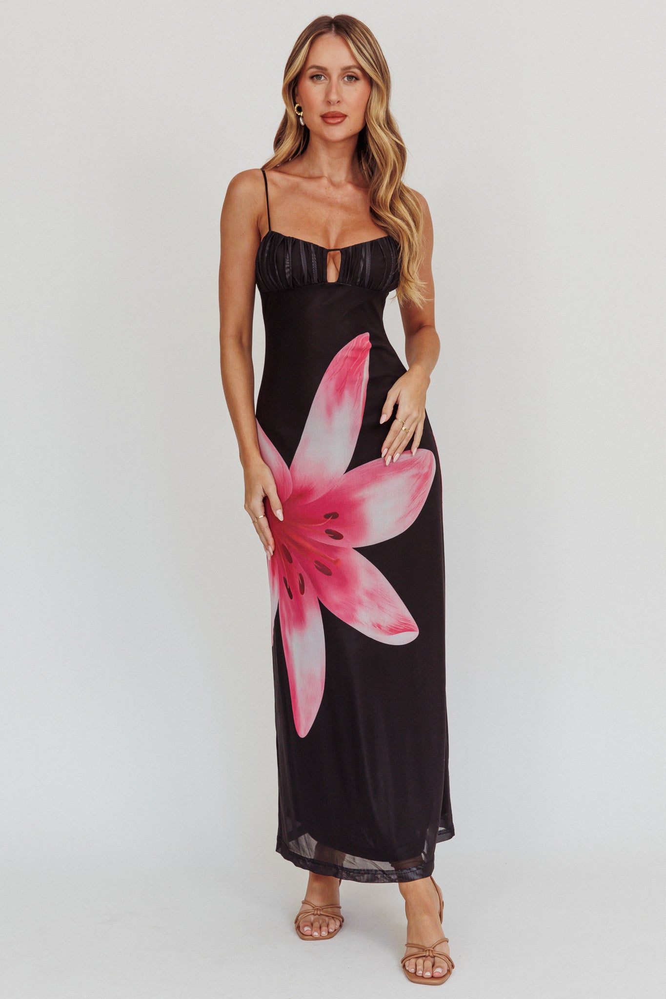 Pink Flowery Black Dress Shop The Kailua Floral Print Maxi Dress Black
