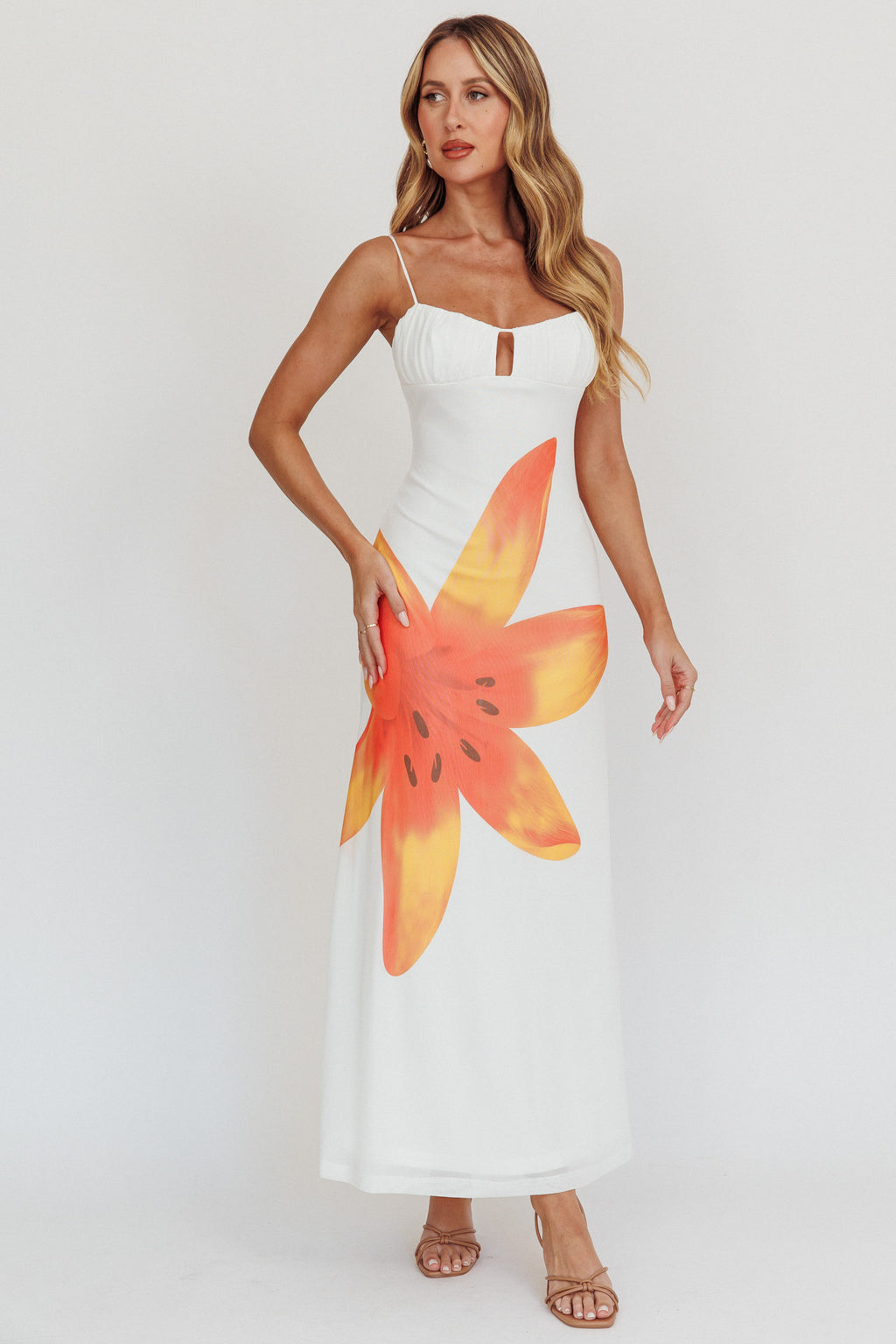 Kailua Floral Print Maxi Dress White by Selfie Leslie