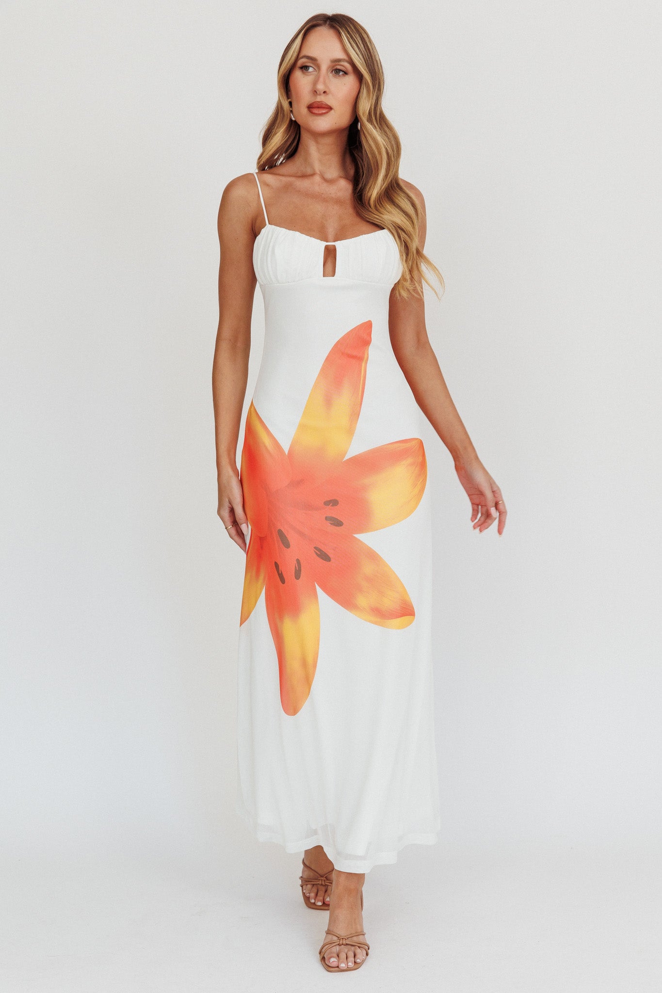 Kailua Floral Print Maxi Dress White by Selfie Leslie