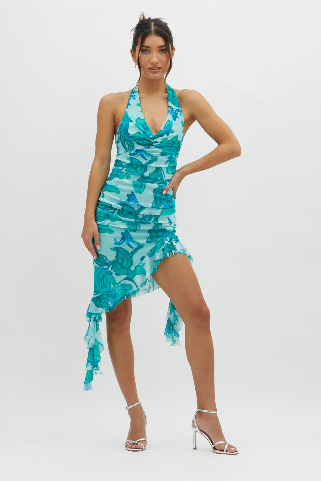 Get It Started Halterneck Ruffle Mini Dress Green by Selfie Leslie
