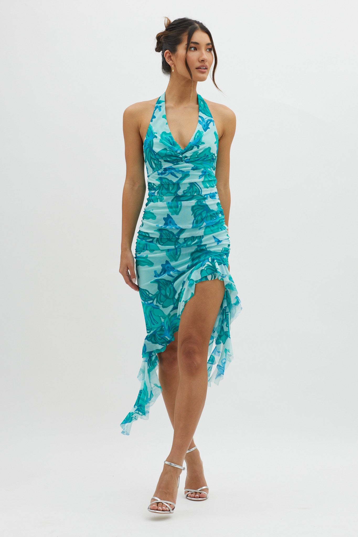Get It Started Halterneck Ruffle Mini Dress Green by Selfie Leslie