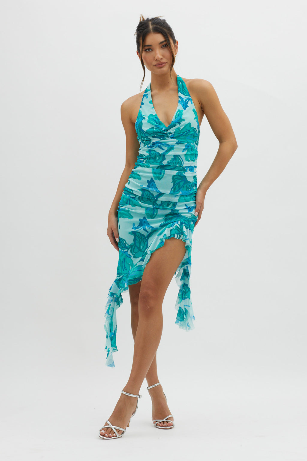 Get It Started Halterneck Ruffle Mini Dress Green by Selfie Leslie
