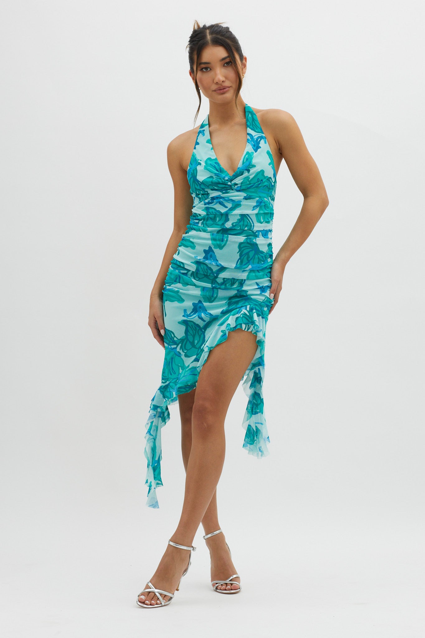 Get It Started Halterneck Ruffle Mini Dress Green by Selfie Leslie