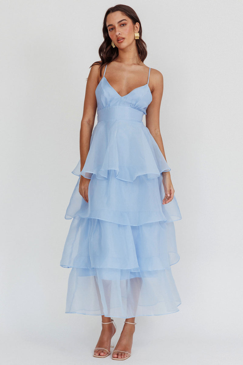 Shop the Made For You Tiered Ruffle Midi Dress Blue