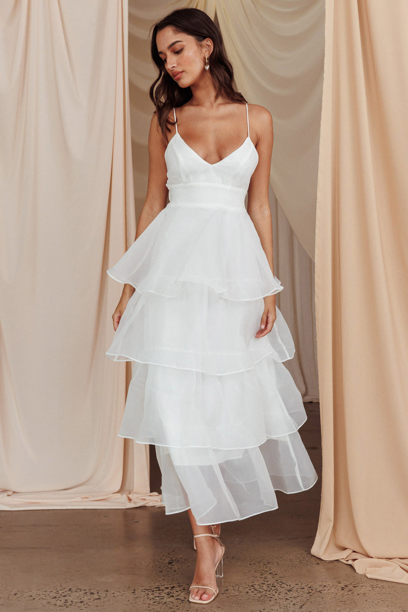 Shop the Made For You Tiered Ruffle Midi Dress White