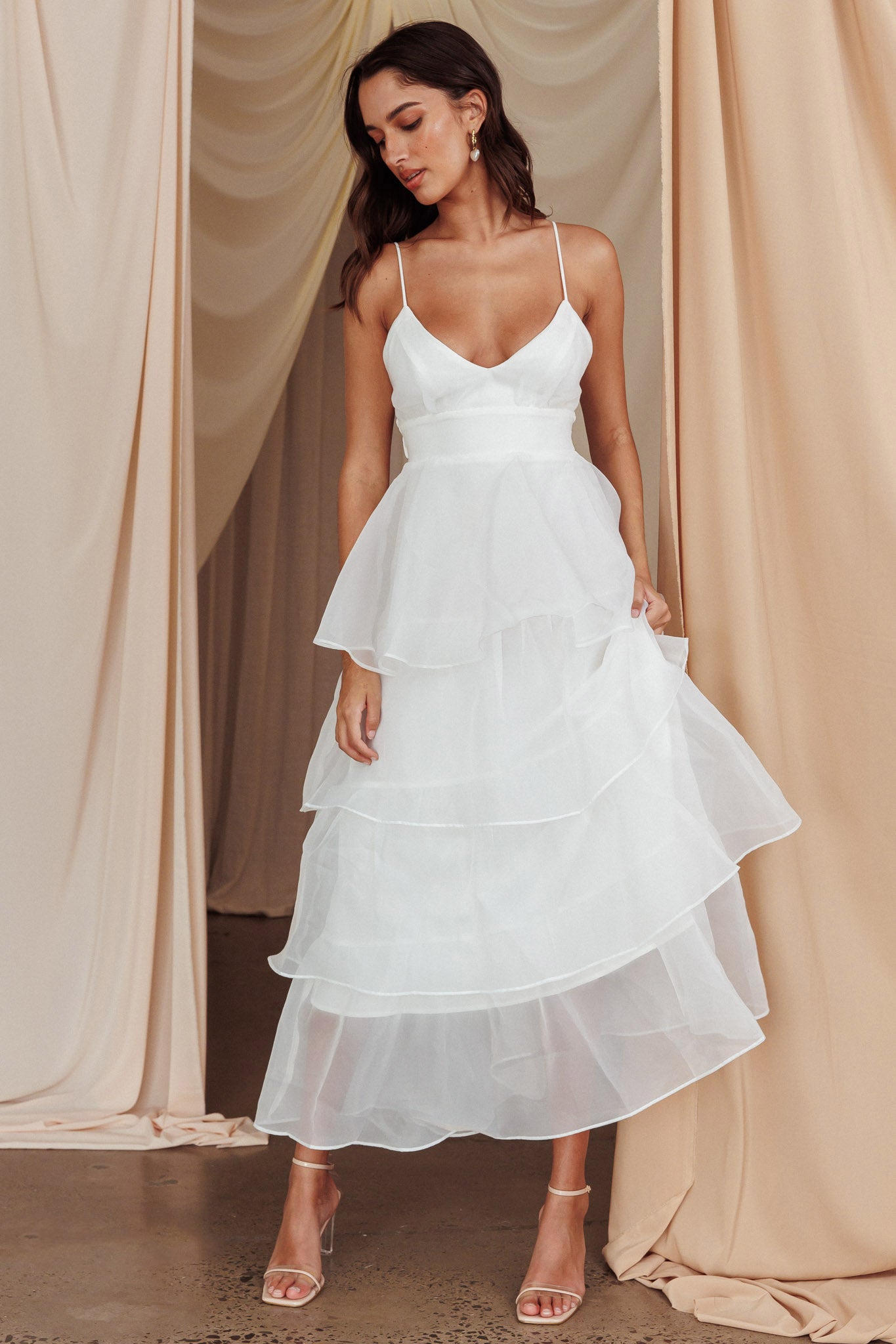 Shop the Made For You Tiered Ruffle Midi Dress White