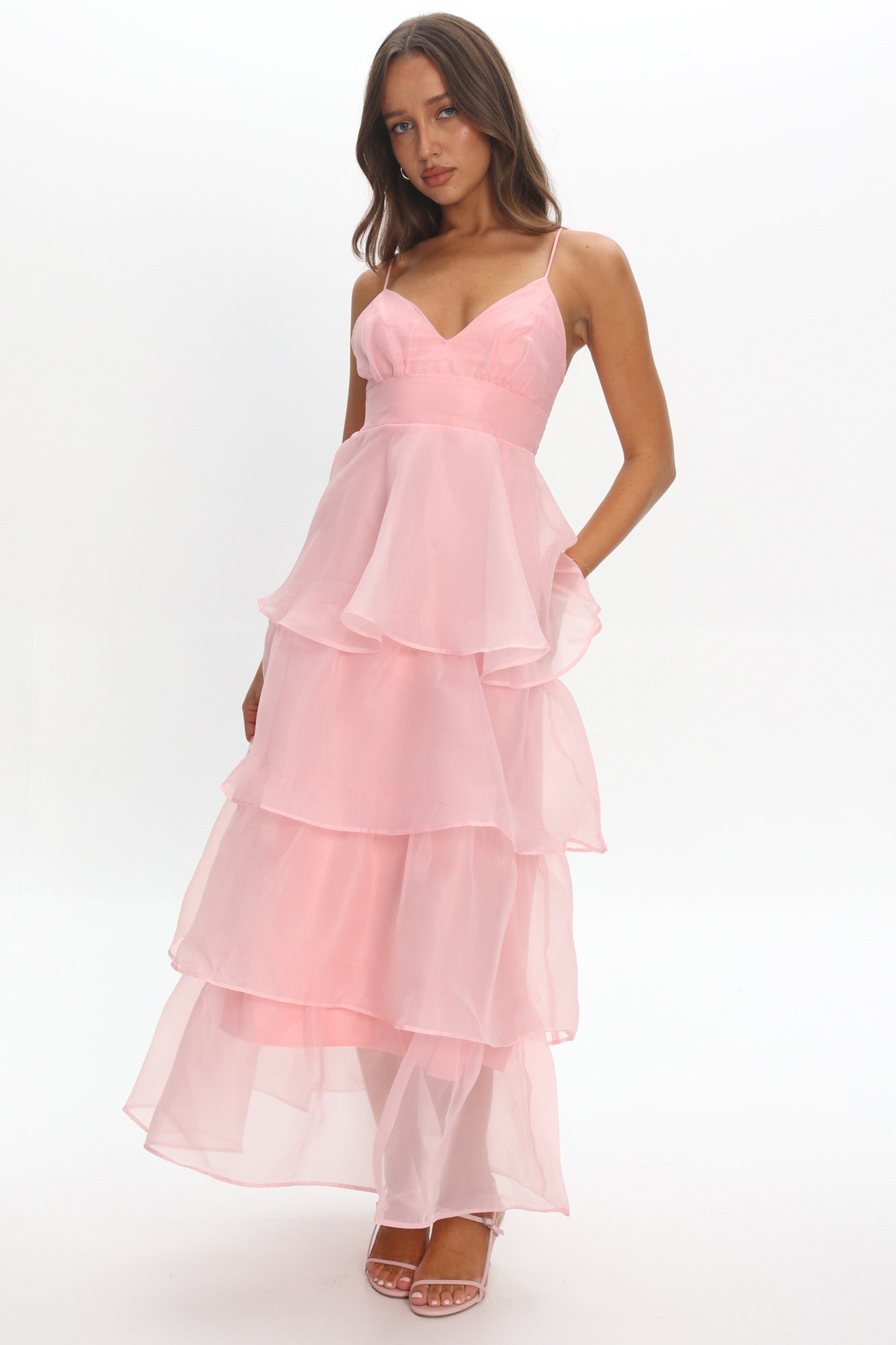 Made For You Tiered Ruffle Midi Dress Pink