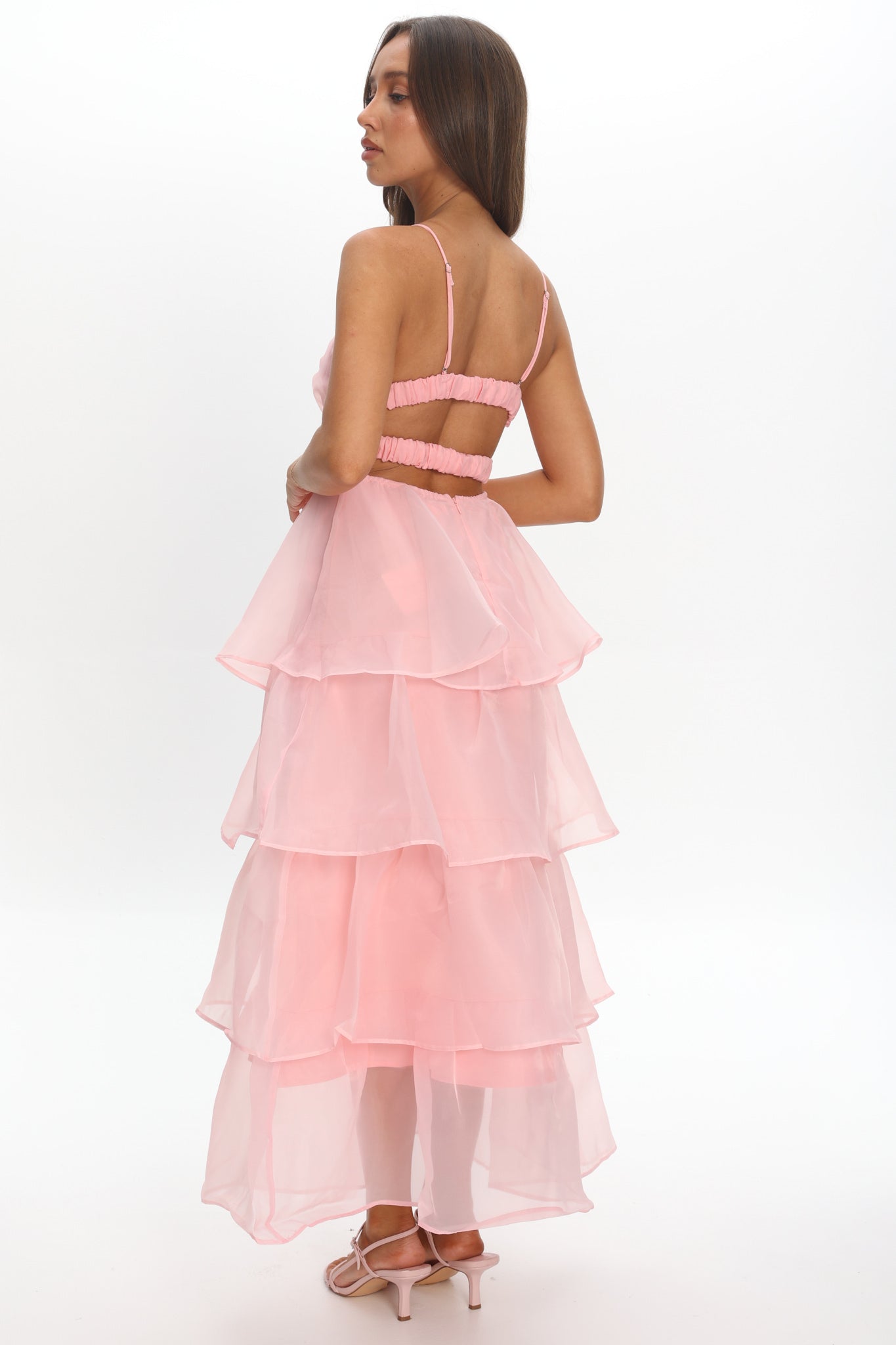 Made For You Tiered Ruffle Midi Dress Pink - L Made For You Tiered Ruffle Midi Dress Pink - L