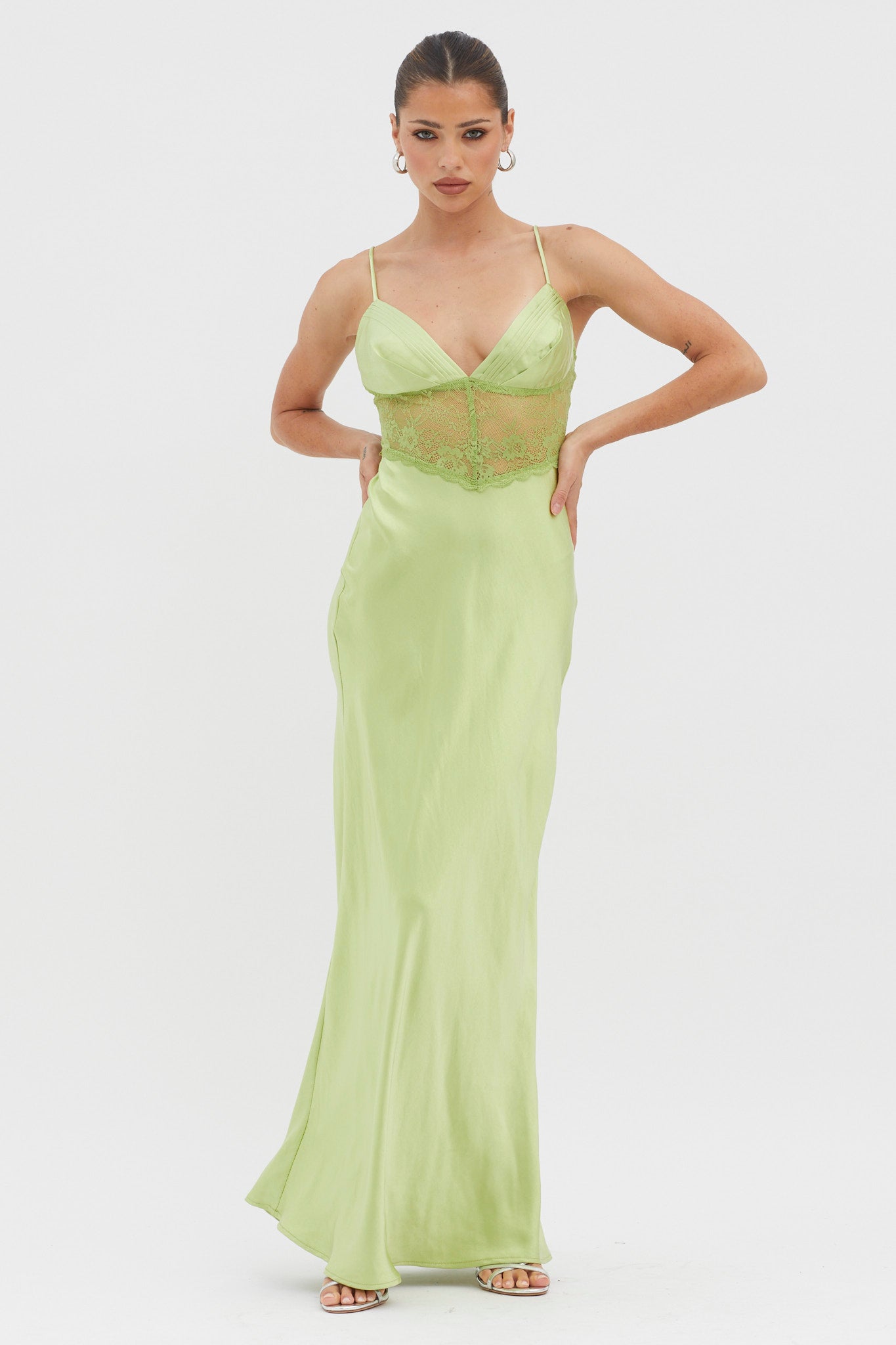 Kinzie Lace Waist Maxi Dress Apple by Selfie Leslie