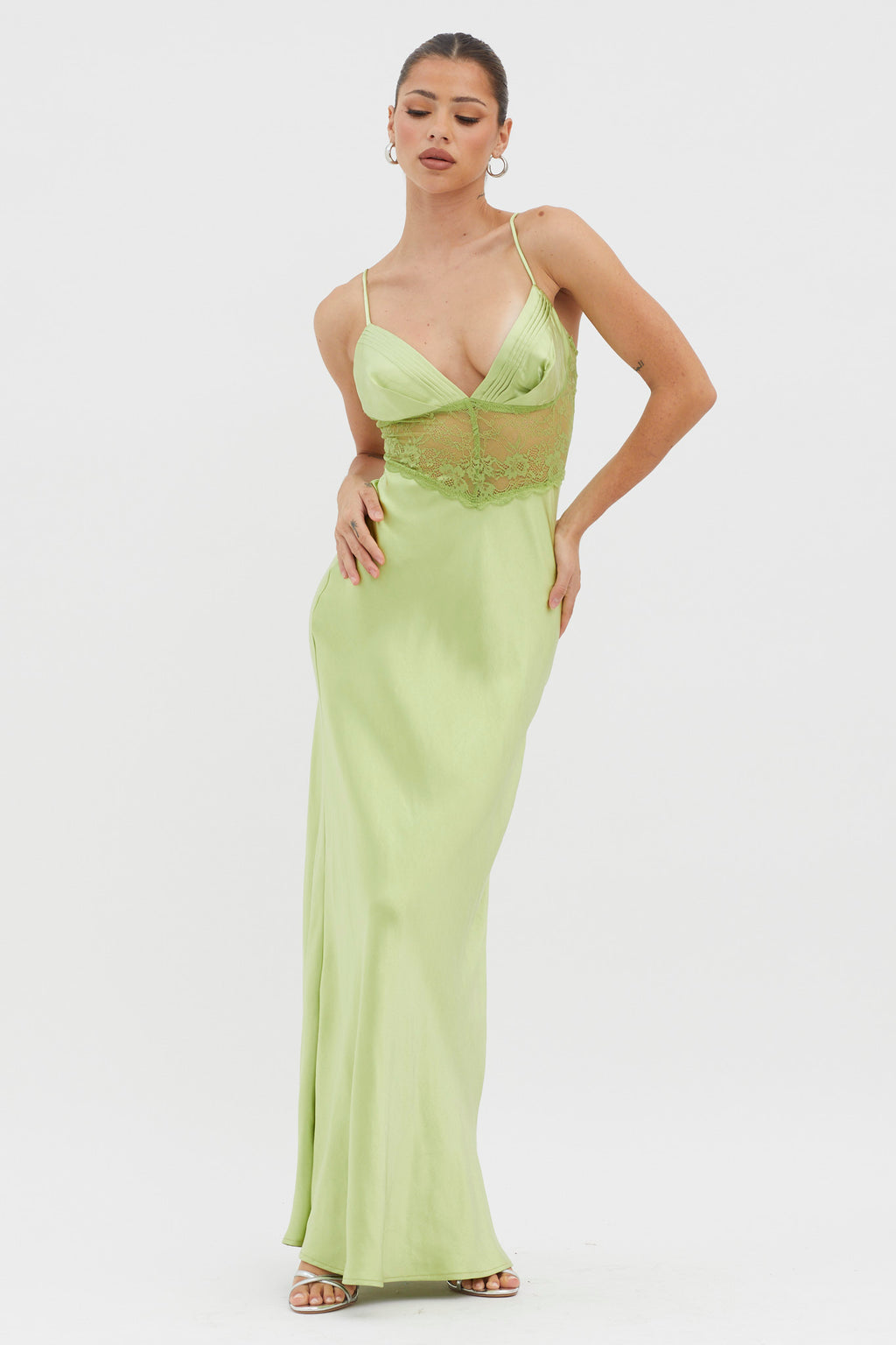 Kinzie Lace Waist Maxi Dress Apple by Selfie Leslie