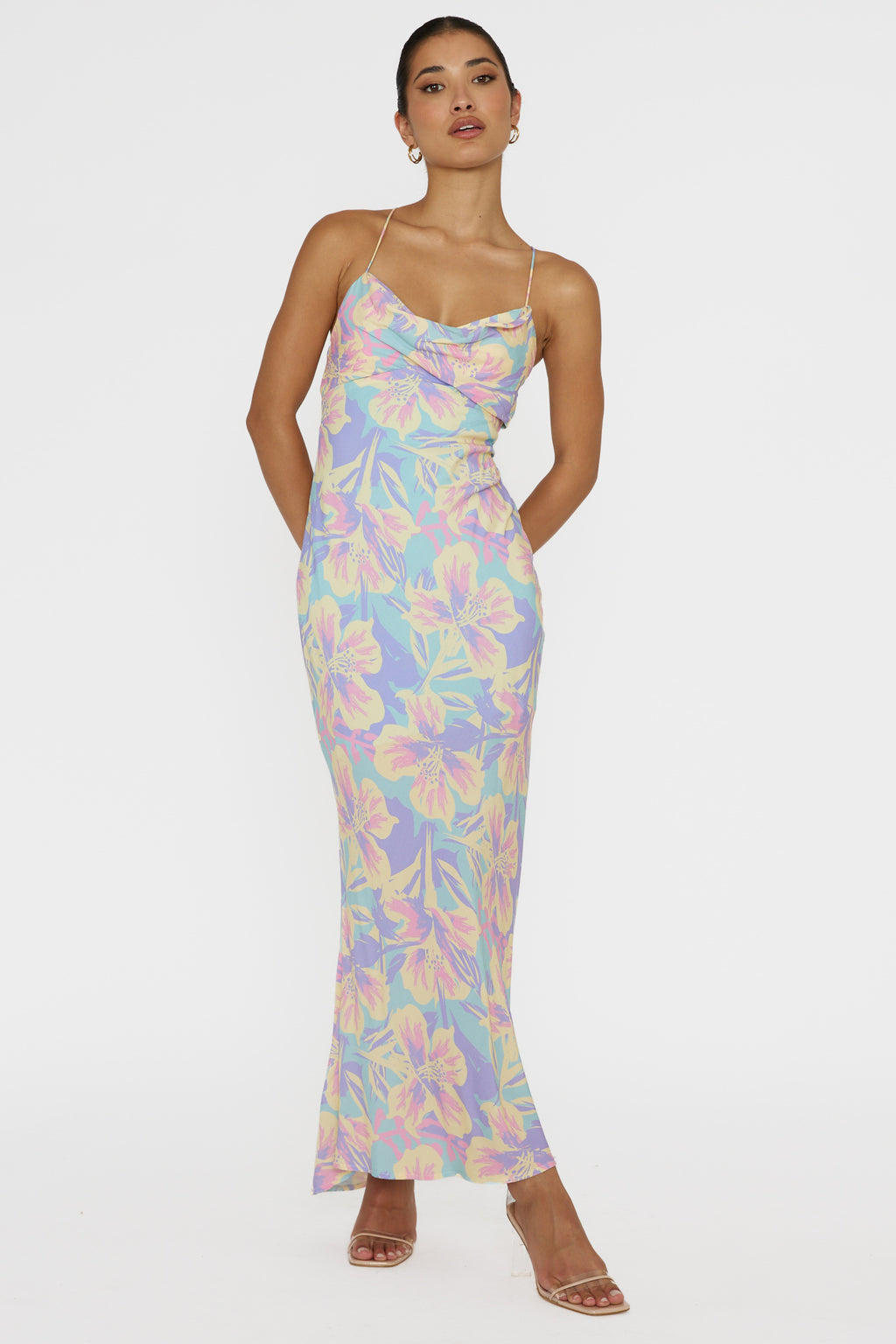 Libby Scoop Back Maxi Dress Floral Blue by Selfie Leslie