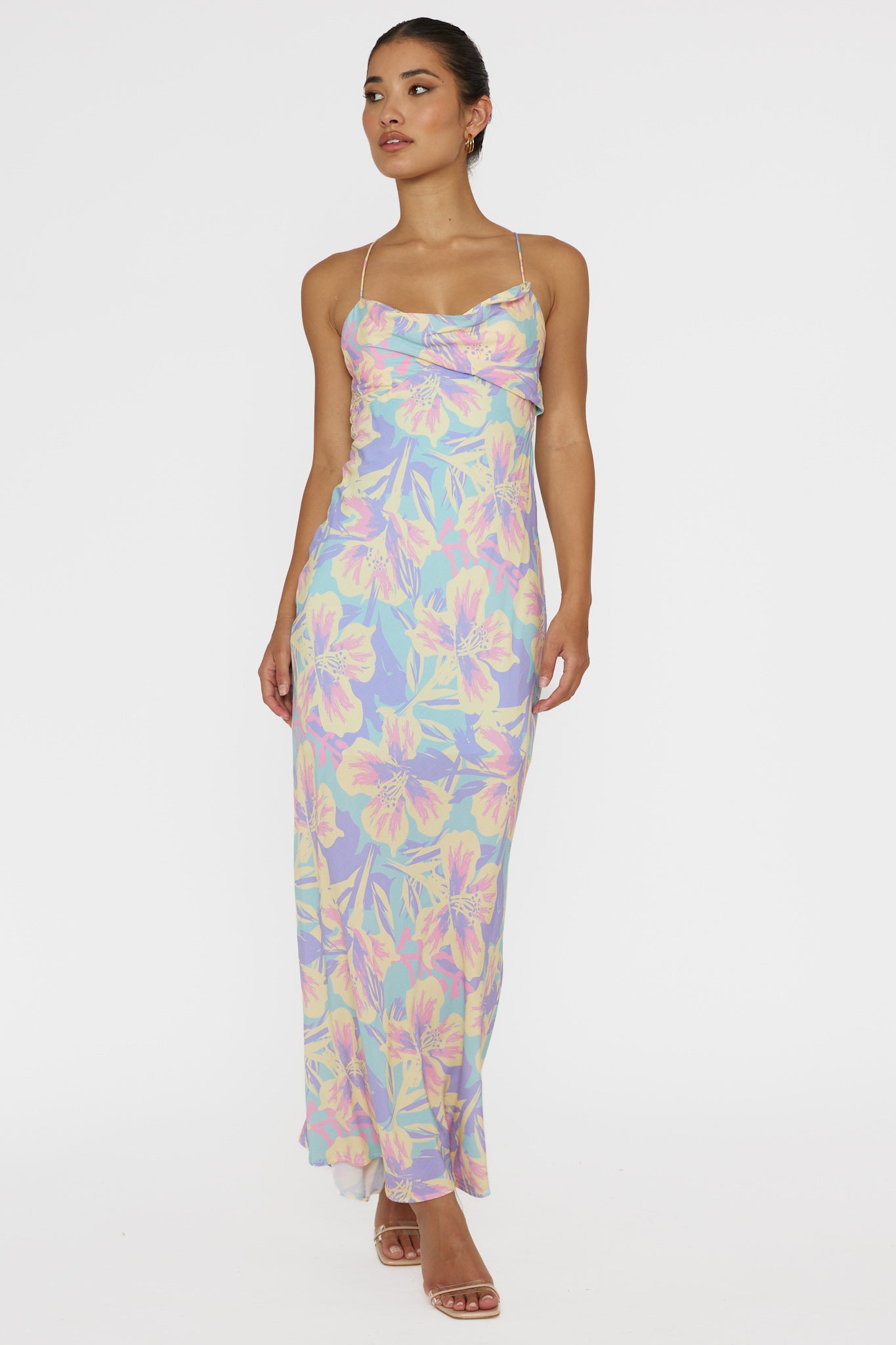 Libby Scoop Back Maxi Dress Floral Blue by Selfie Leslie