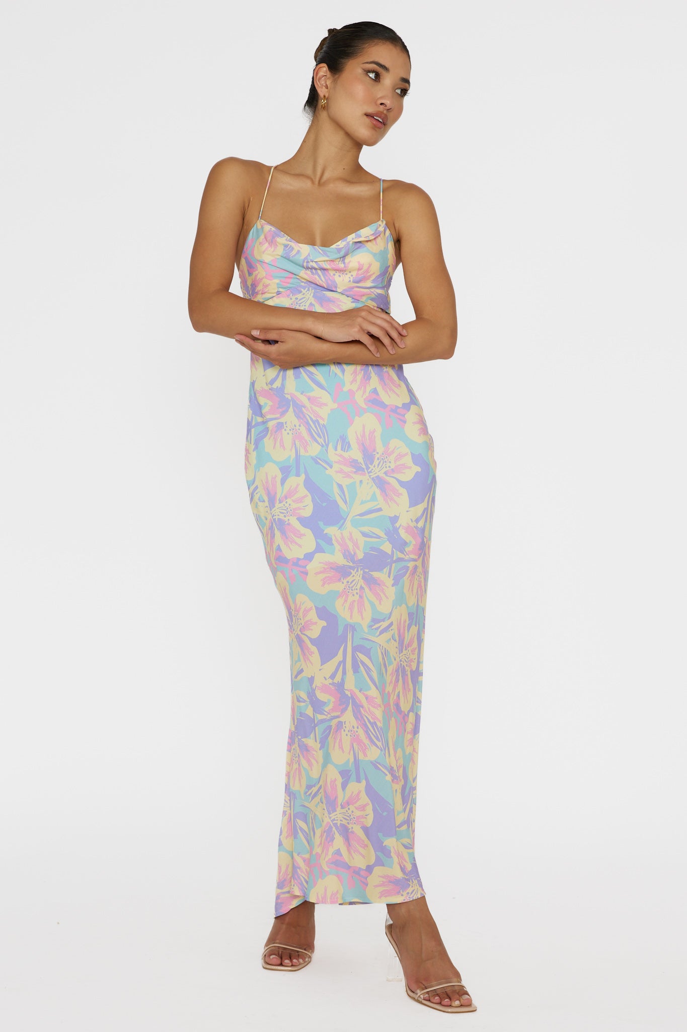 Libby Scoop Back Maxi Dress Floral Blue by Selfie Leslie